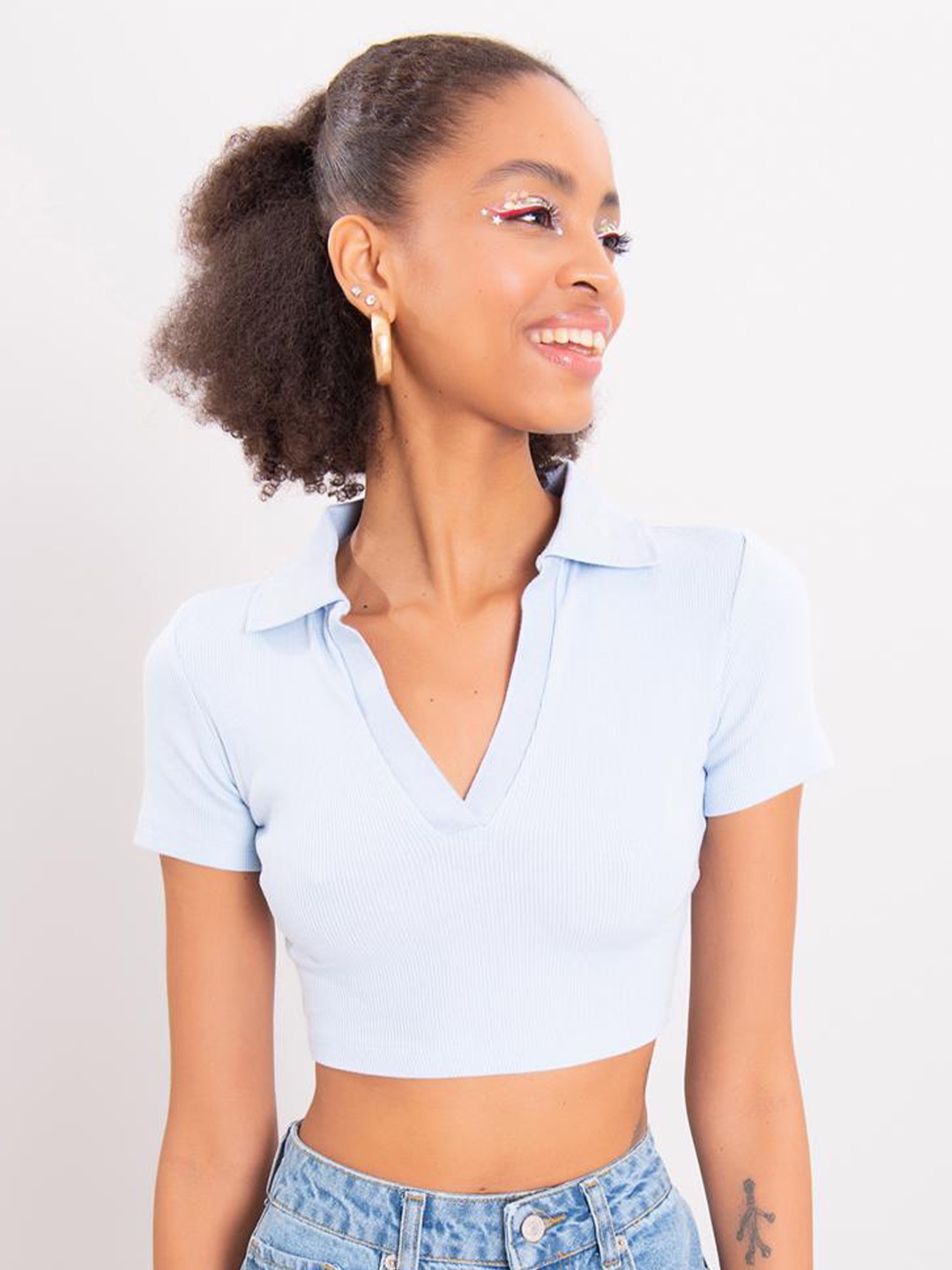 

PRET A TUER Striped Fitted Cotton Crop Top, Blue