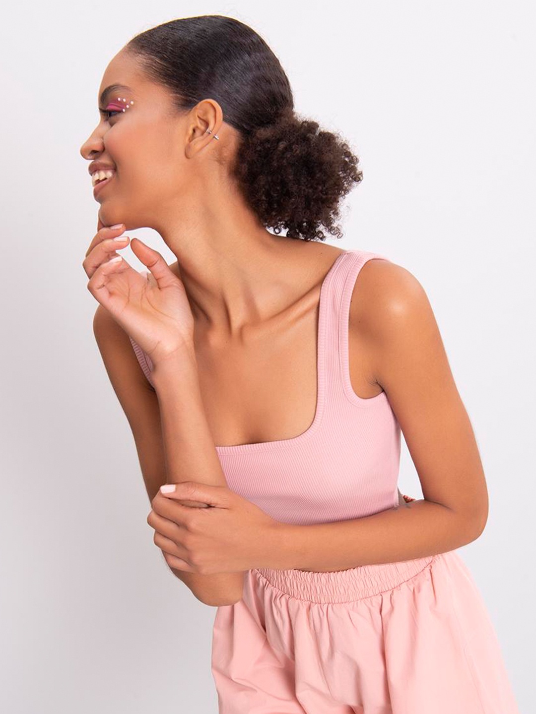 

PRET A TUER Square Neck Cotton Tank Top, Pink
