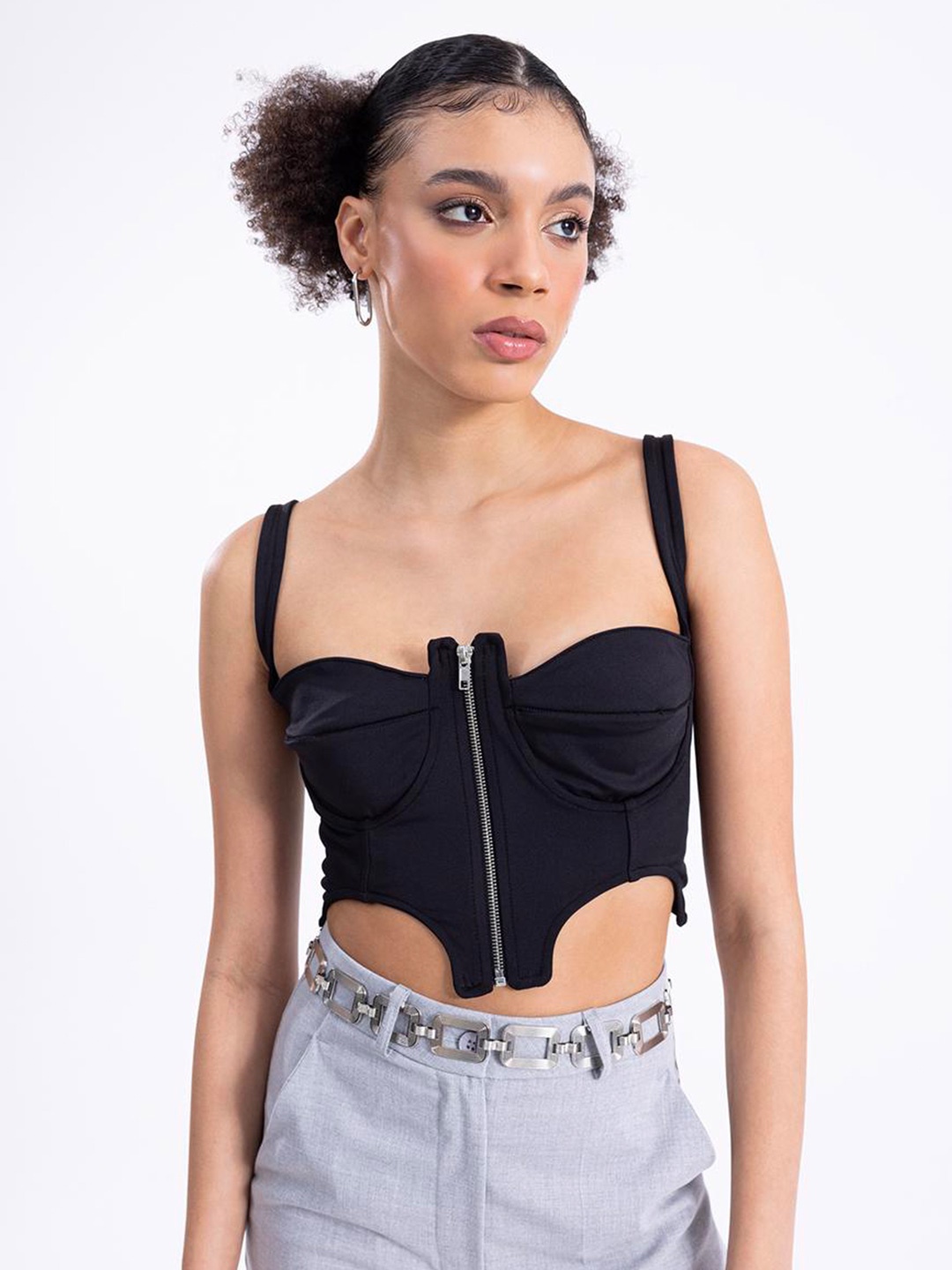 

PRET A TUER Strapped Underwired Bustier Fitted Crop Top, Black