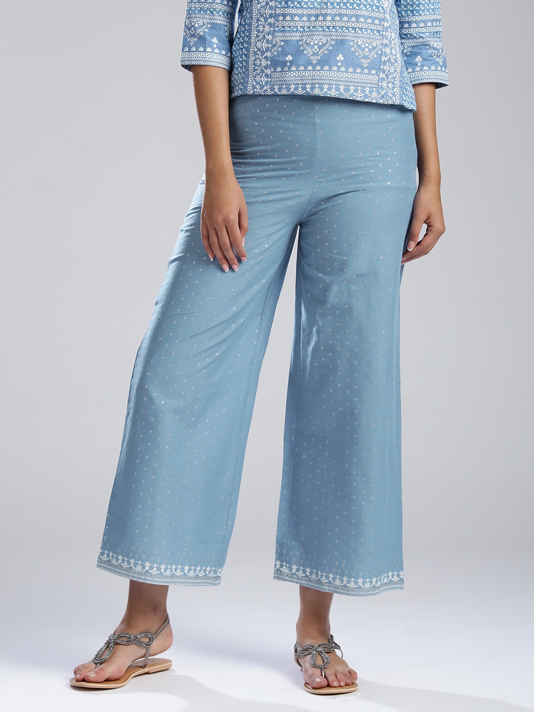 

W Women Blue Wide Leg Printed Palazzos