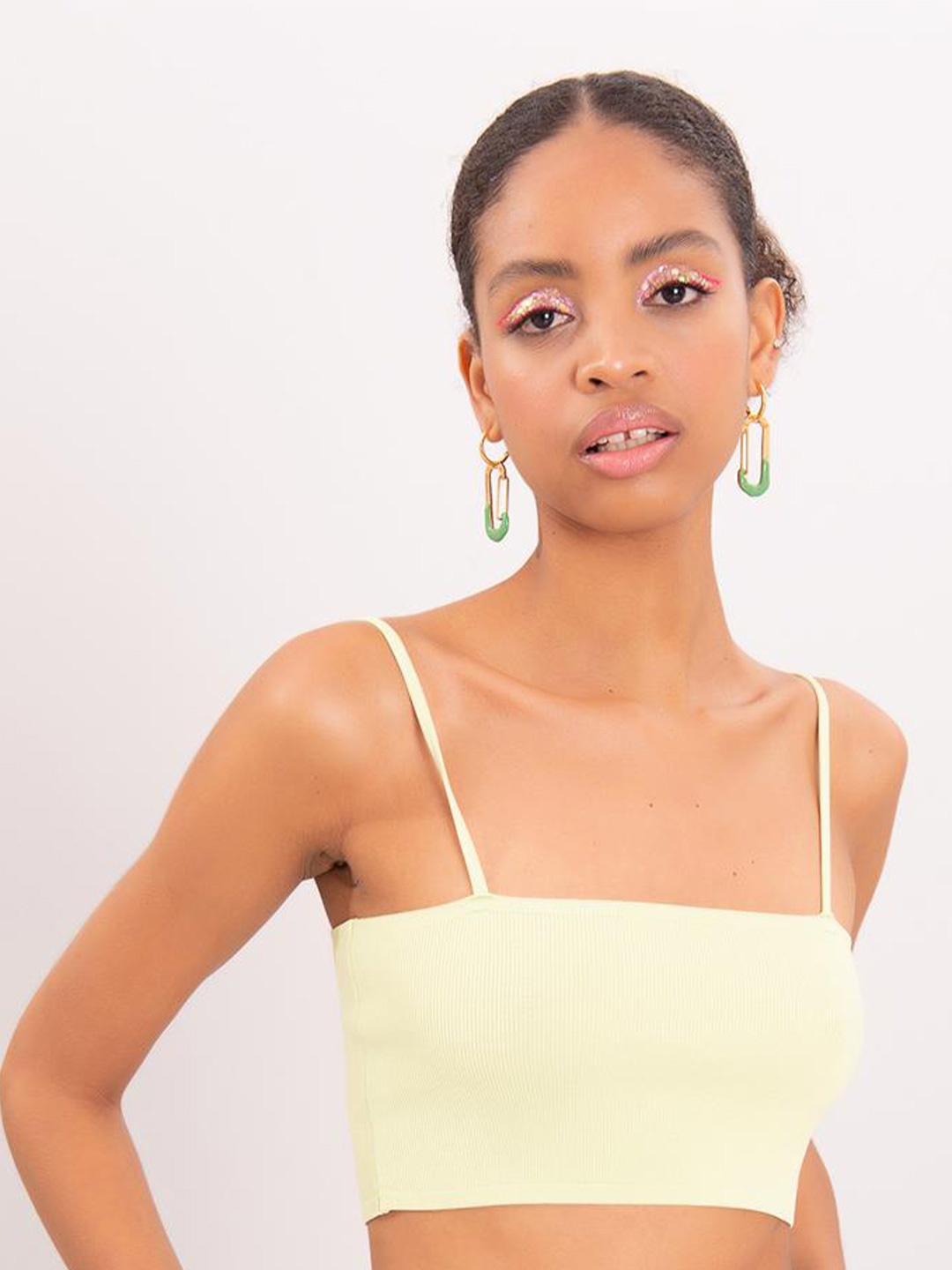 

PRET A TUER Shoulder Straps Bralette Crop Top, Yellow