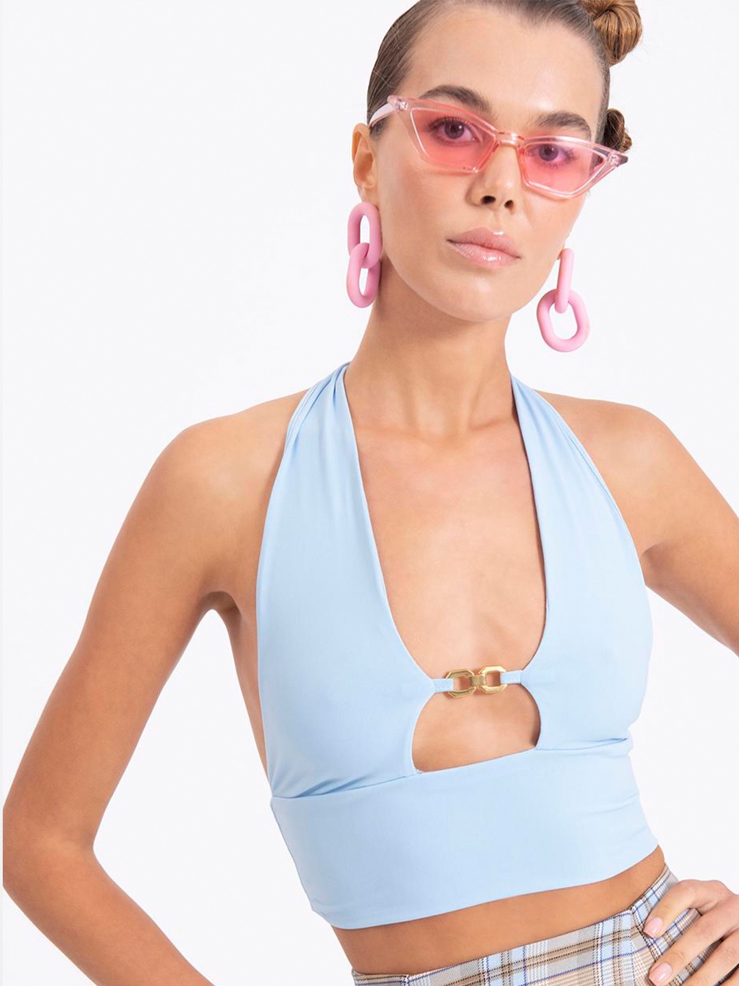 

PRET A TUER Halter Neck Bralette Crop Top, Blue
