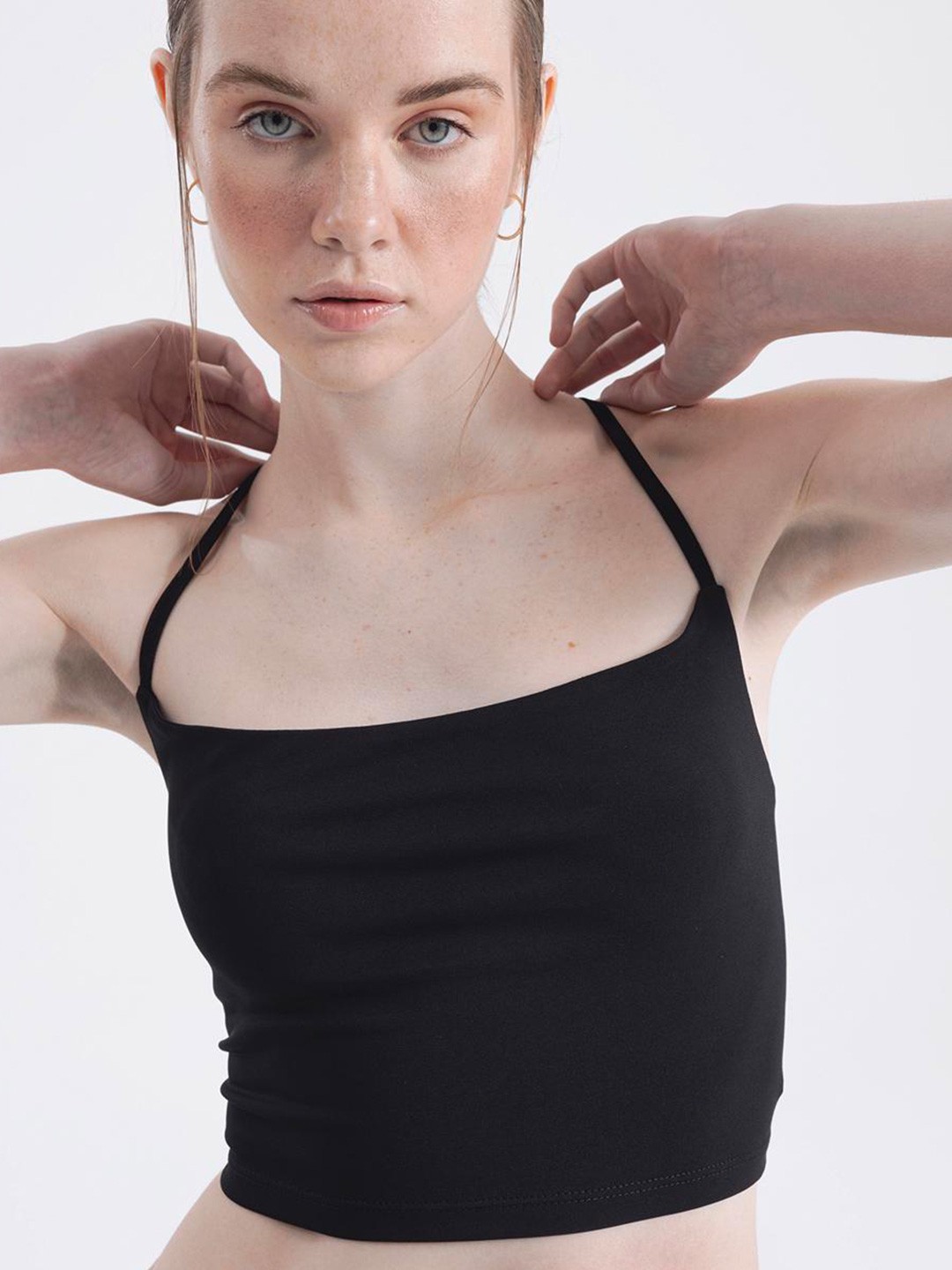 

PRET A TUER Shoulder Strap Styled Back Crop Top, Black