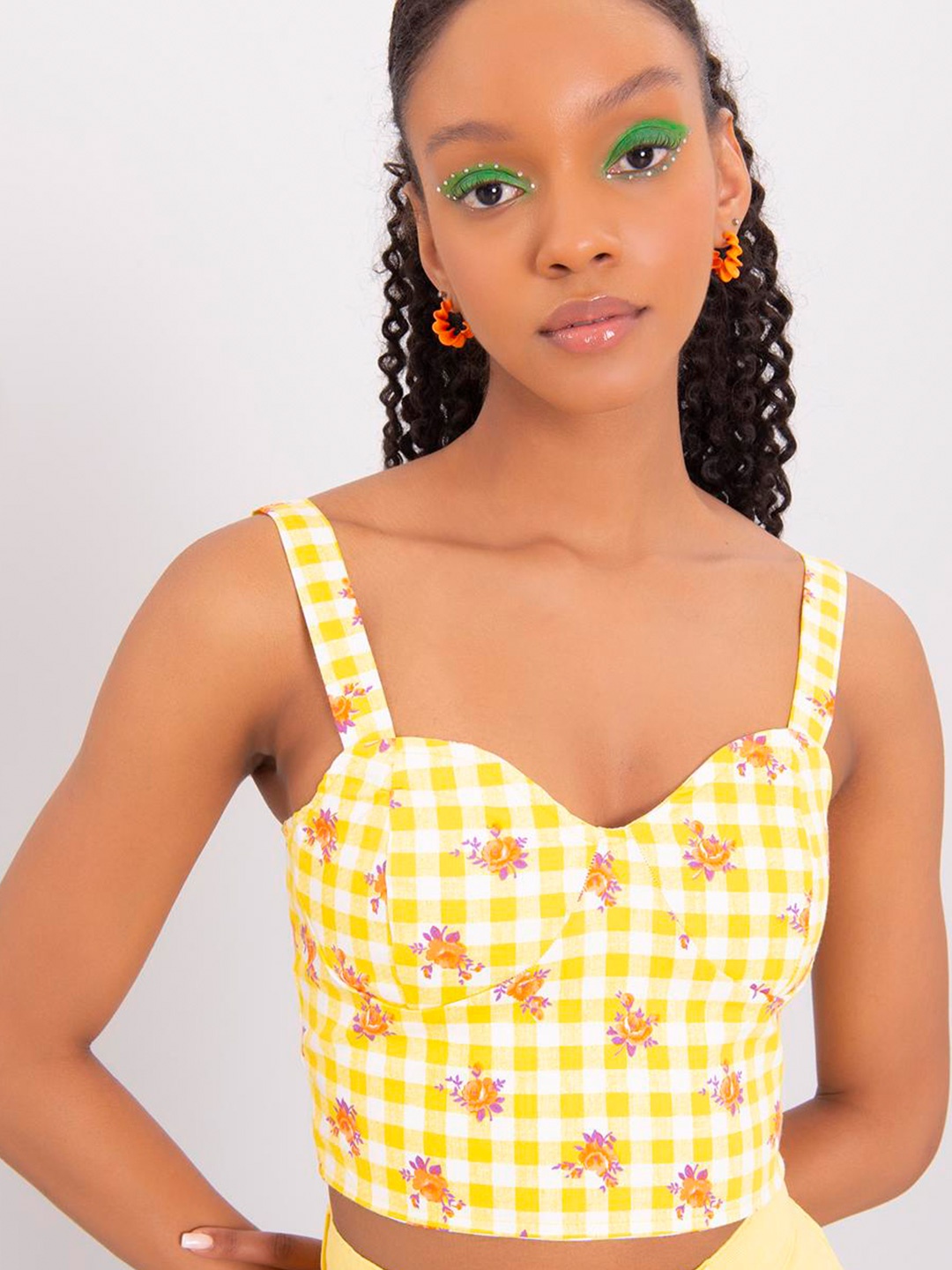 

PRET A TUER Checked Cotton Crop Top, Yellow
