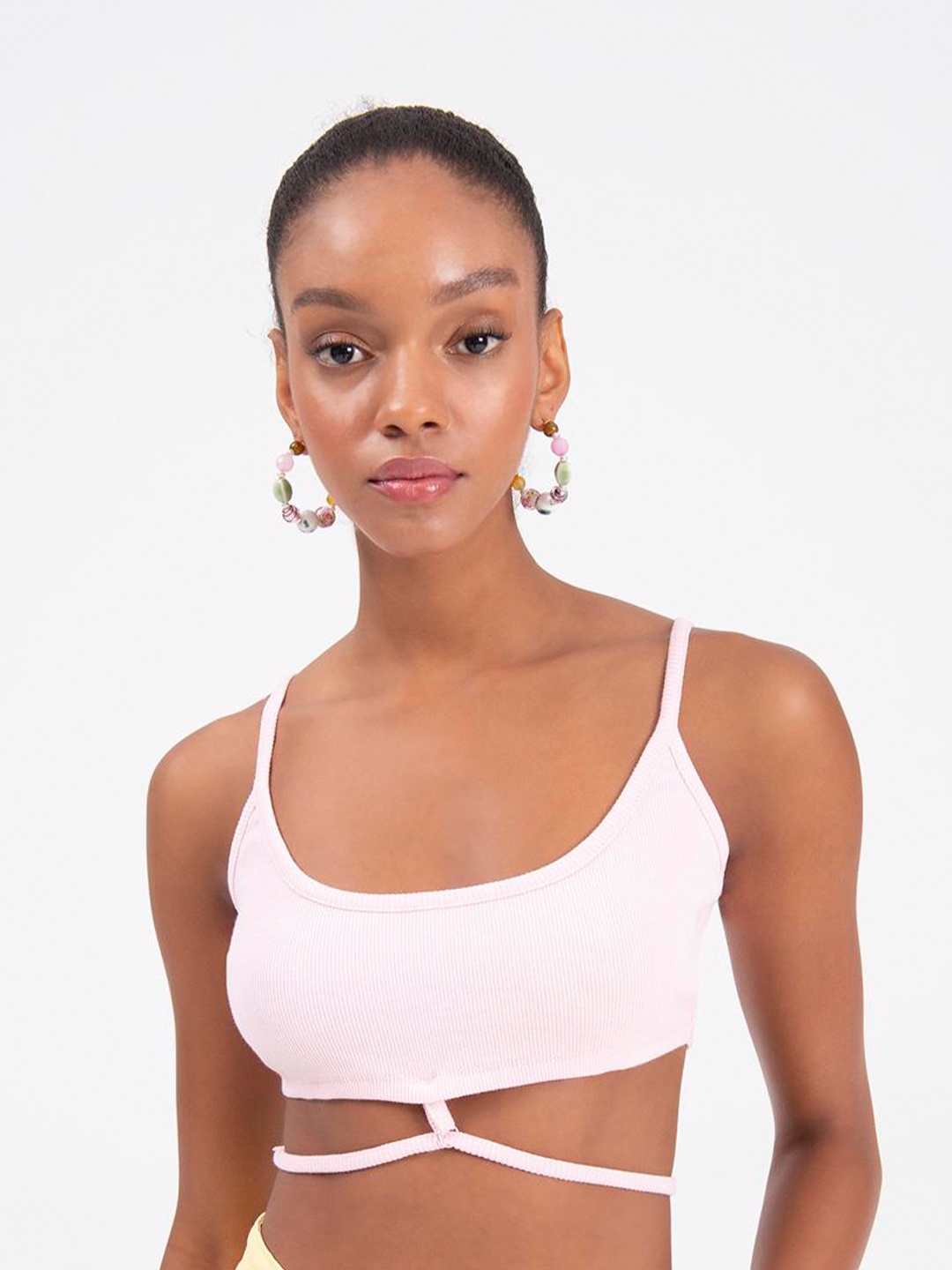

PRET A TUER Shoulder Straps Pure Cotton Bralette Crop Top, Pink