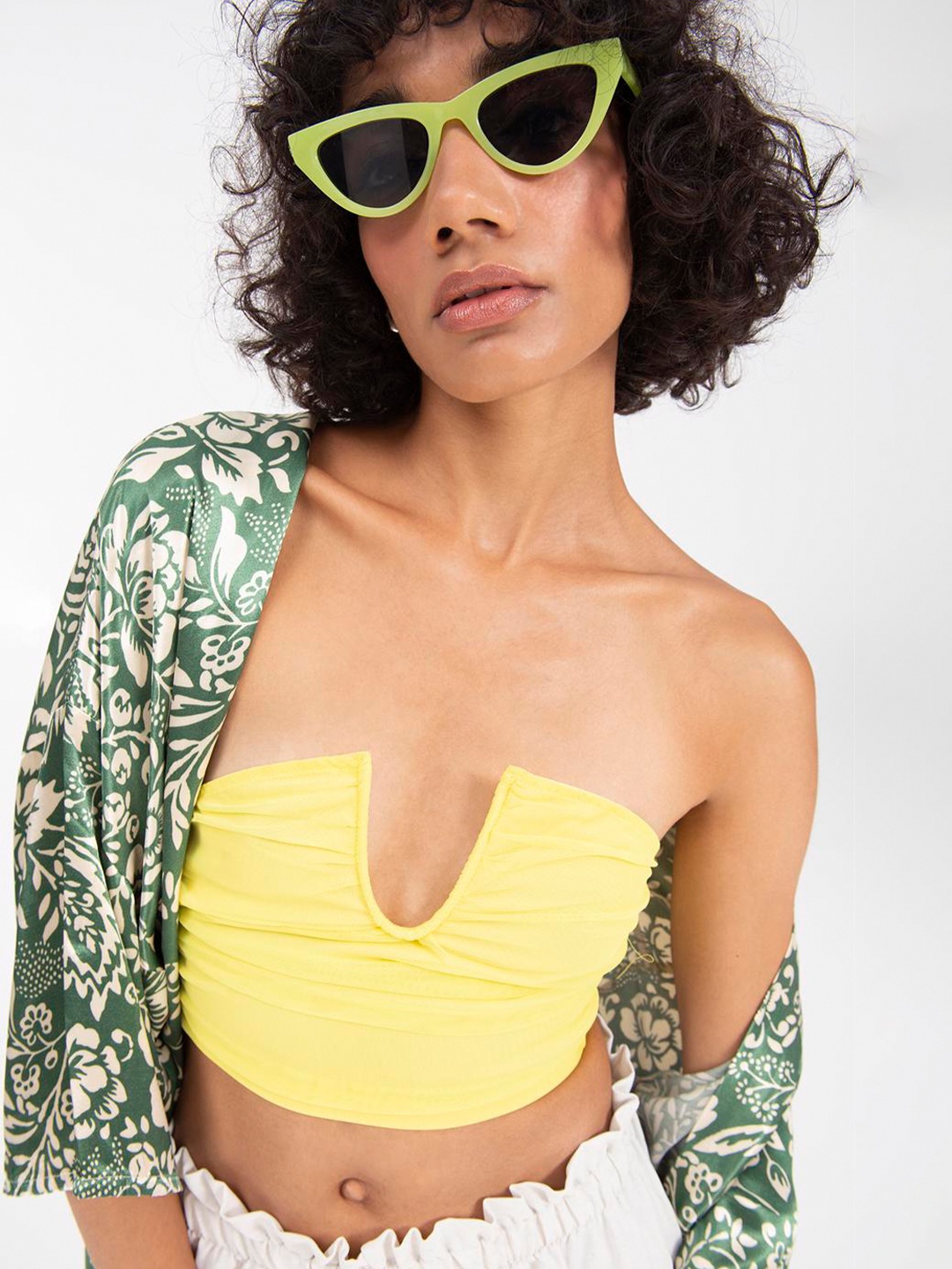 

PRET A TUER Strapless Sleeveless Gathered Tube Crop Top, Yellow
