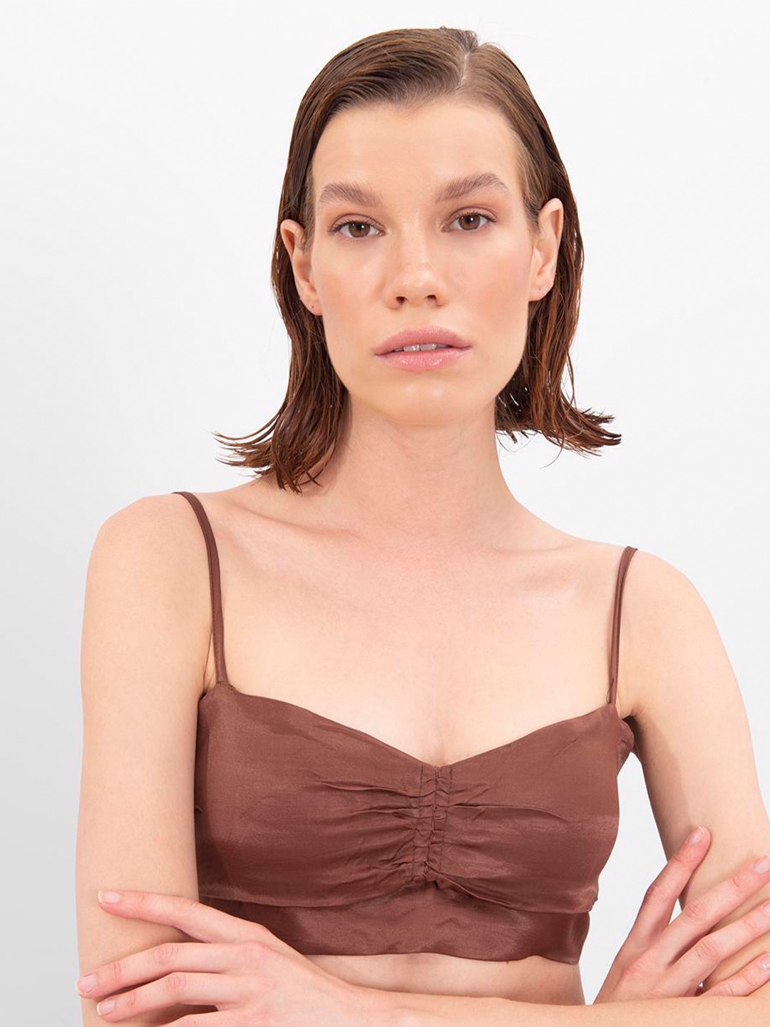 

PRET A TUER Sweetheart Neck Bralette Crop Top, Brown