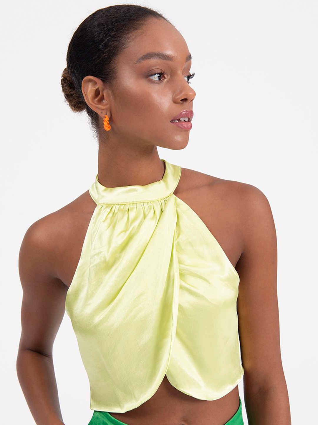 

PRET A TUER Halter Neck Crop Top, Yellow