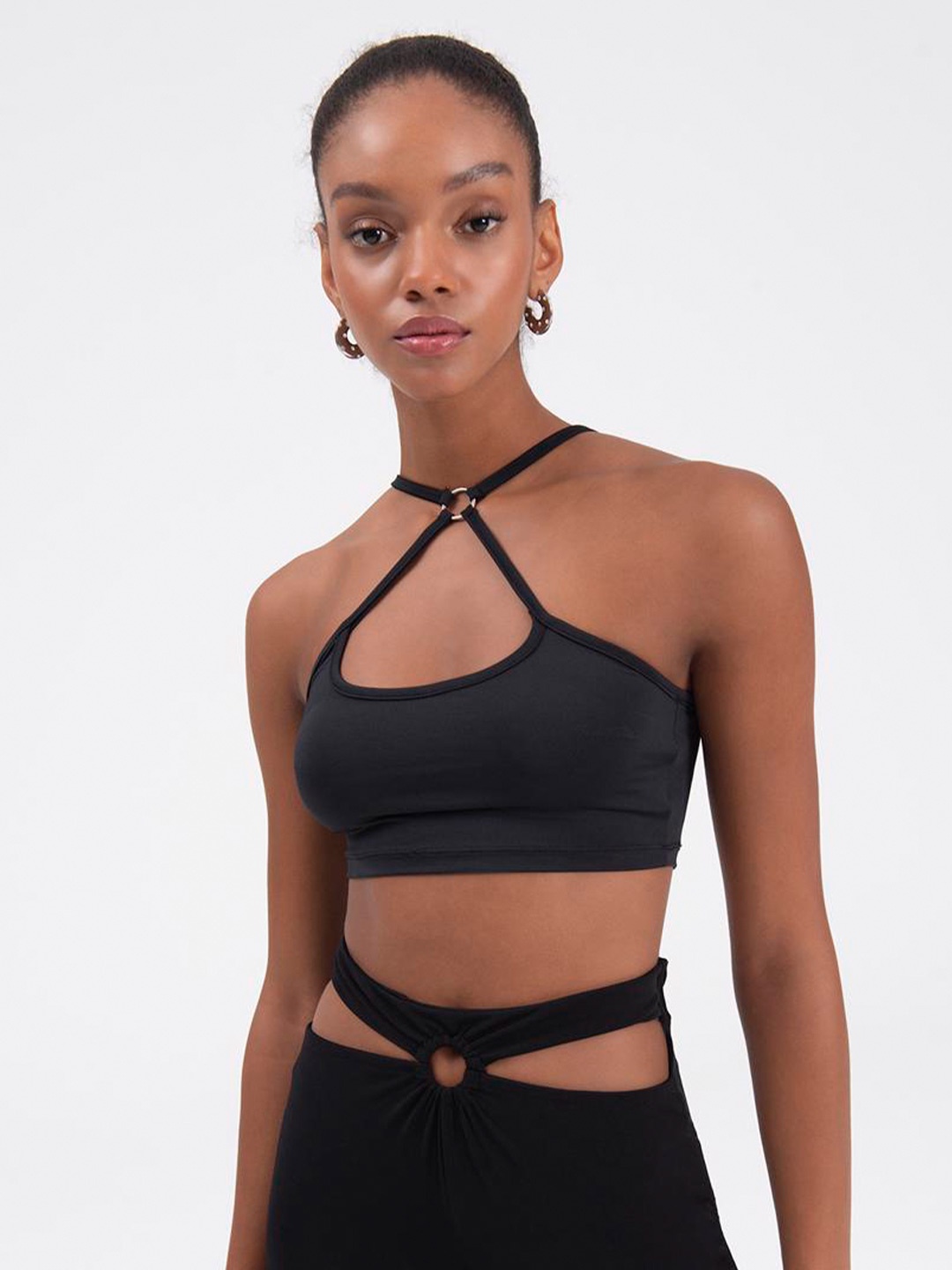

PRET A TUER Halter Neck Bralette Crop Top, Black