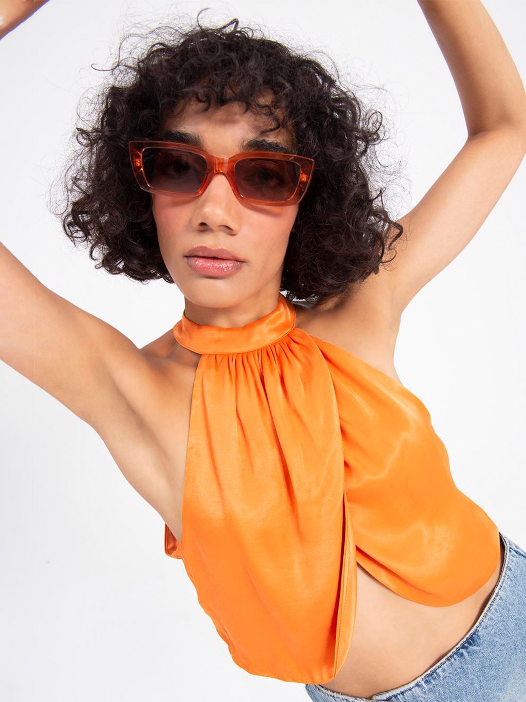 

PRET A TUER High Neck Gathered Styled Back Top, Orange