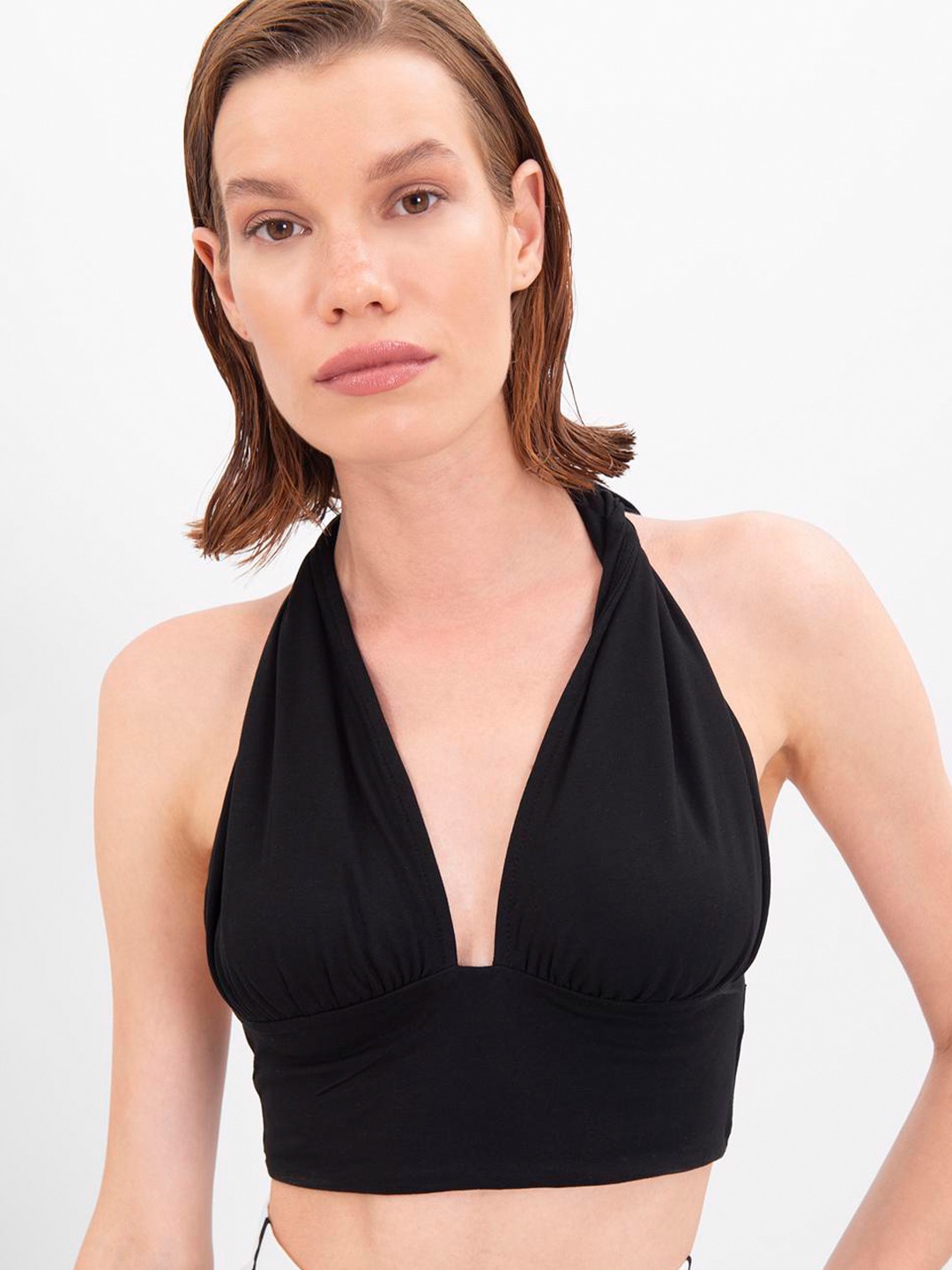 

PRET A TUER Halter Neck Bralette Crop Top, Black