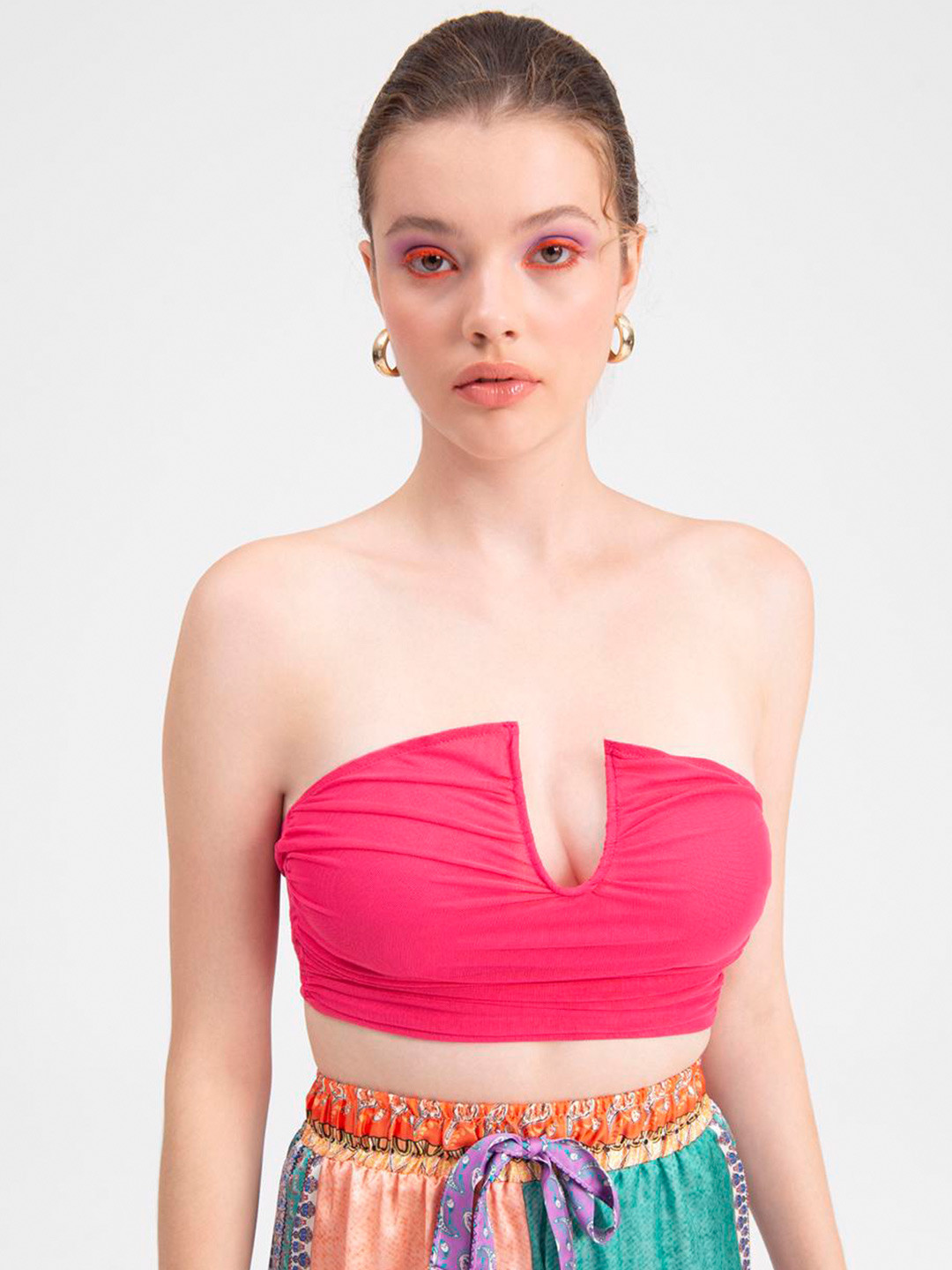 

PRET A TUER Strapless Sleeveless Gathered Tube Crop Top, Pink