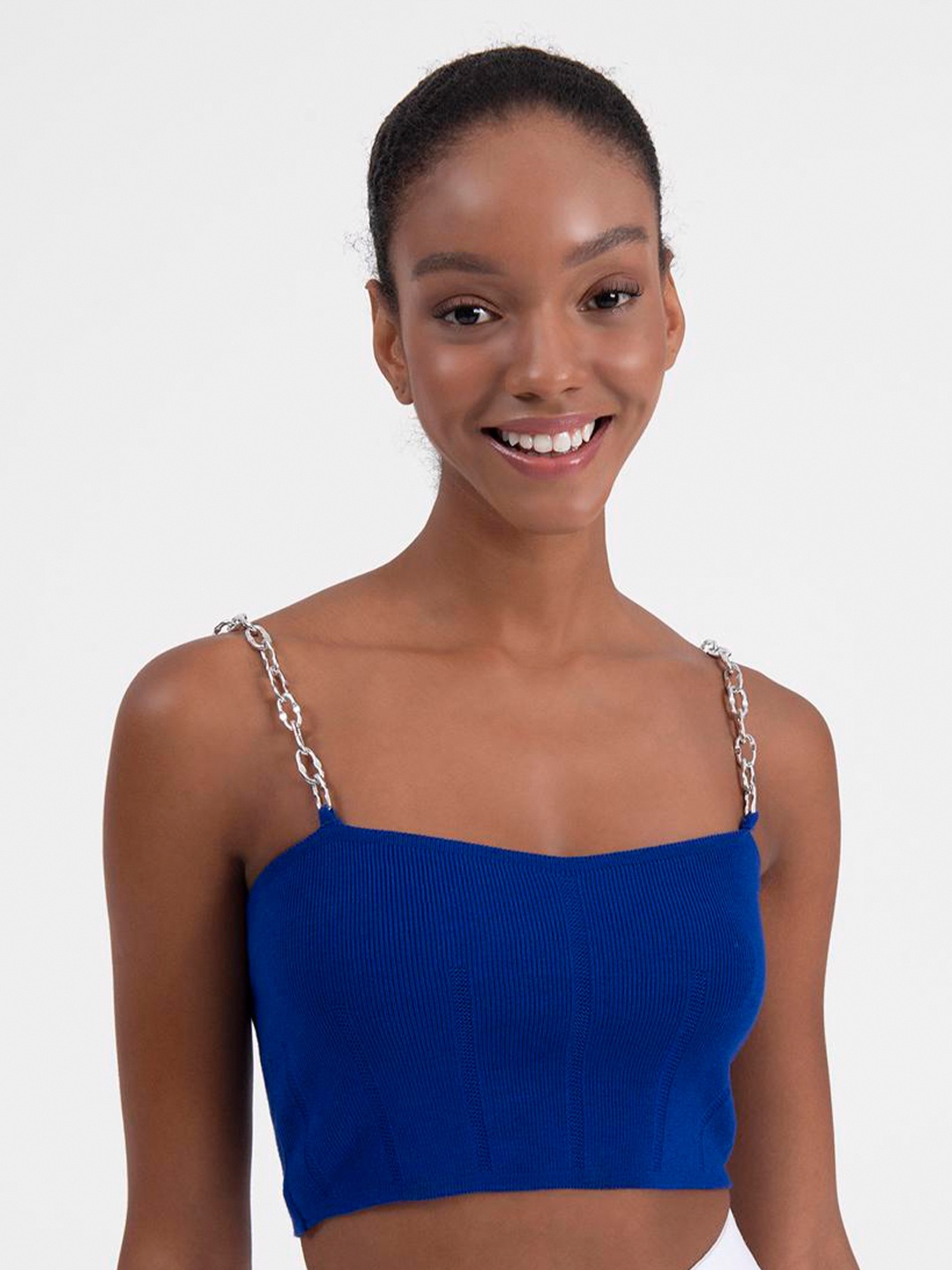 

PRET A Chain Strapped Bralette Crop Top, Blue
