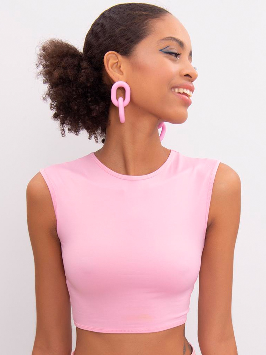 

PRET A TUER Sleeveless Cotton Fitted Crop Top, Pink