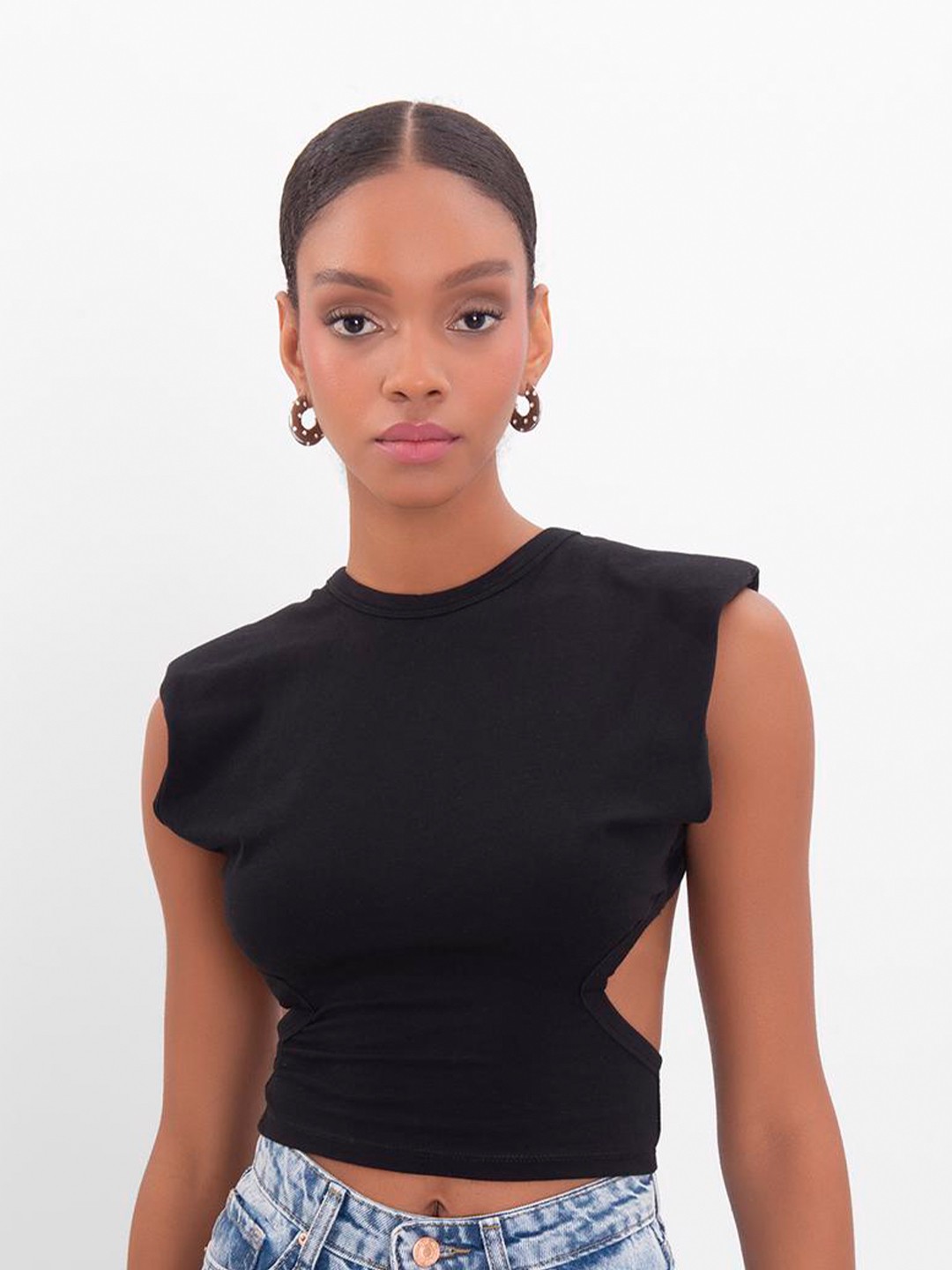 

PRET A TUER Cotton Fitted Crop Top, Black