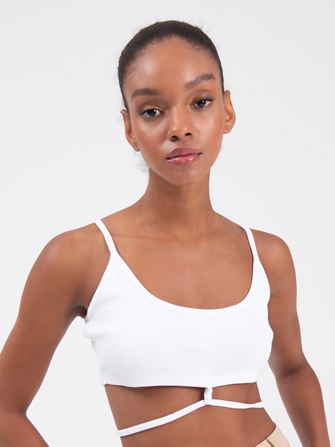 

PRET A TUER Shoulder Straps Cotton Bralette Crop Top, White