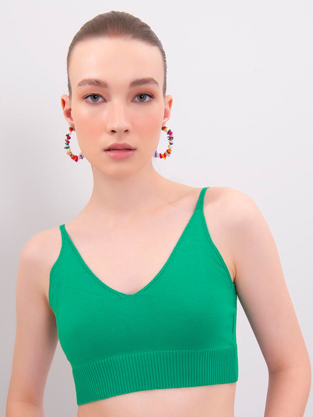 

PRET A TUER Shoulder Straps Bralette Crop Top, Green