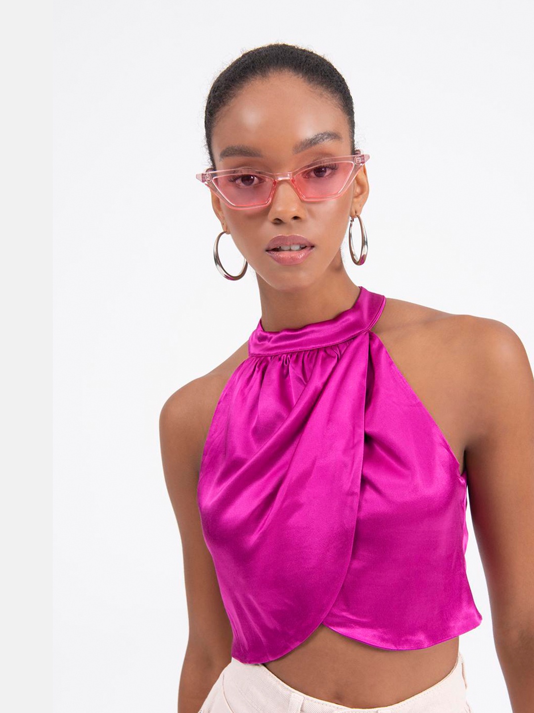

PRET A TUER Halter Neck Crop Styled Back Top, Purple
