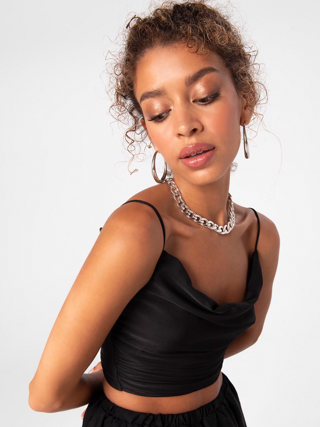 

PRET A TUER Cowl Neck Styled Back Crop Top, Black