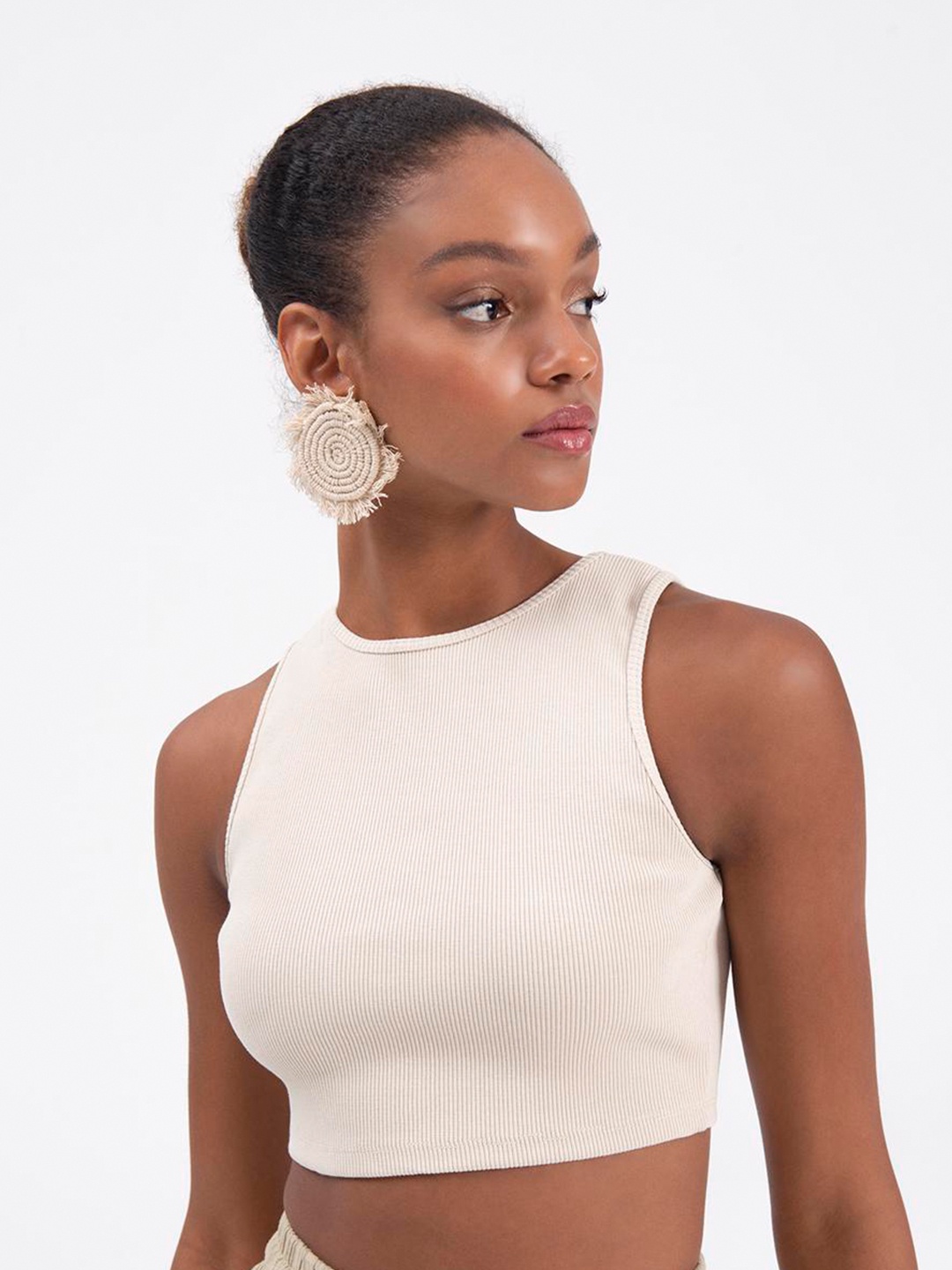 

PRET A TUER Cotton Styled Back Crop Top, Beige