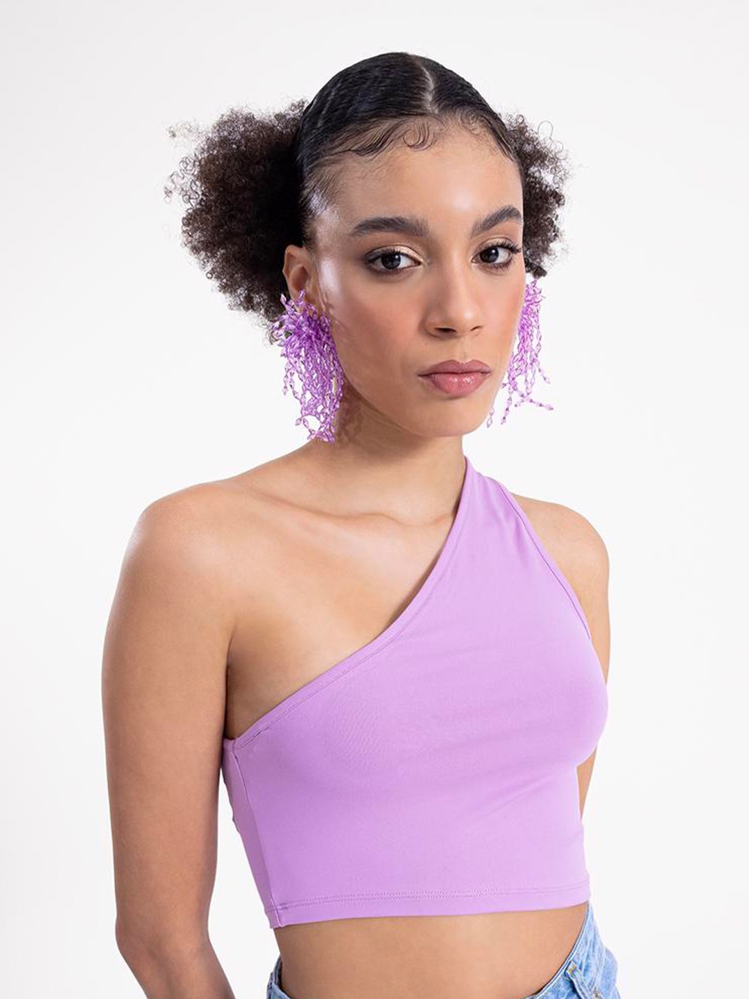 

PRET A TUER One Shoulder Fitted Crop Top, Purple