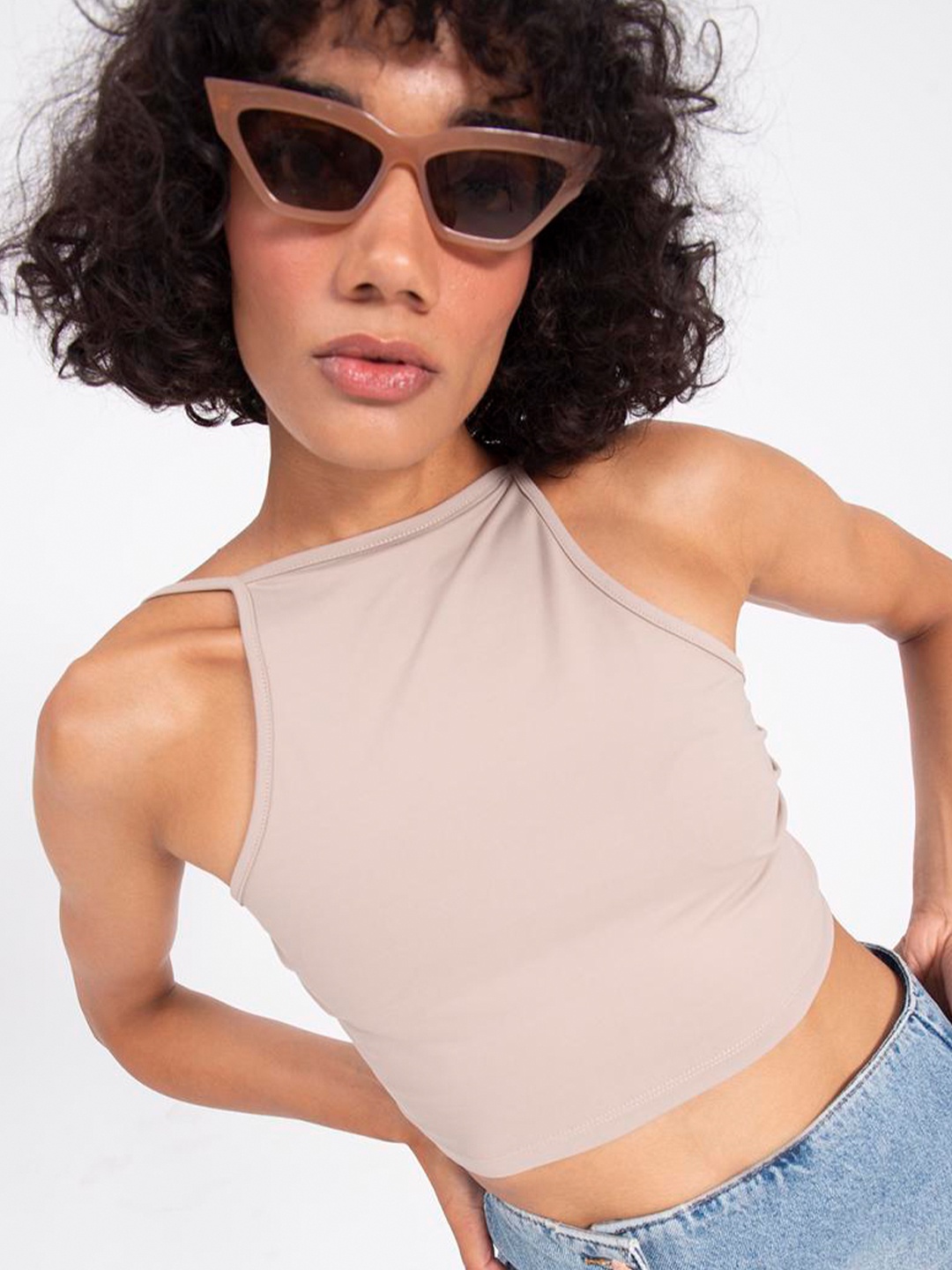 

PRET A TUER Halter Neck Fitted Crop Top, Beige