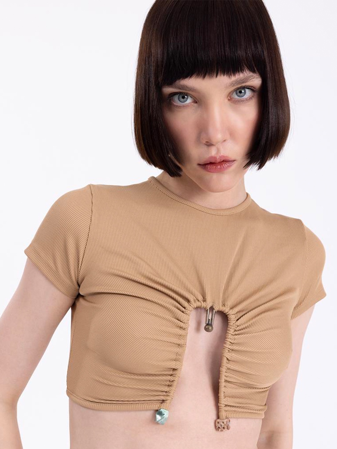 

PRET A TUER Accessory Cut Out Detailed Crop Top, Brown