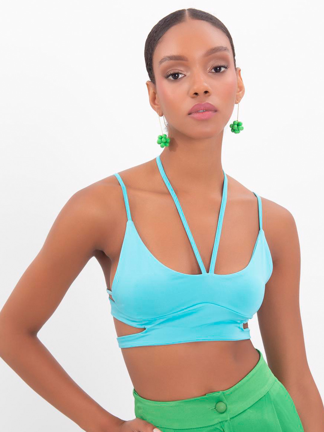 

PRET A TUER Shoulder Strap Bralette Crop Top, Blue