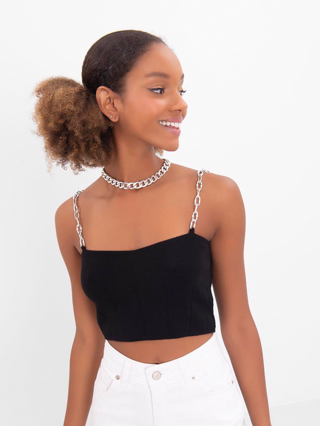 

PRET A TUER Chain Strapped Crop Top, Black