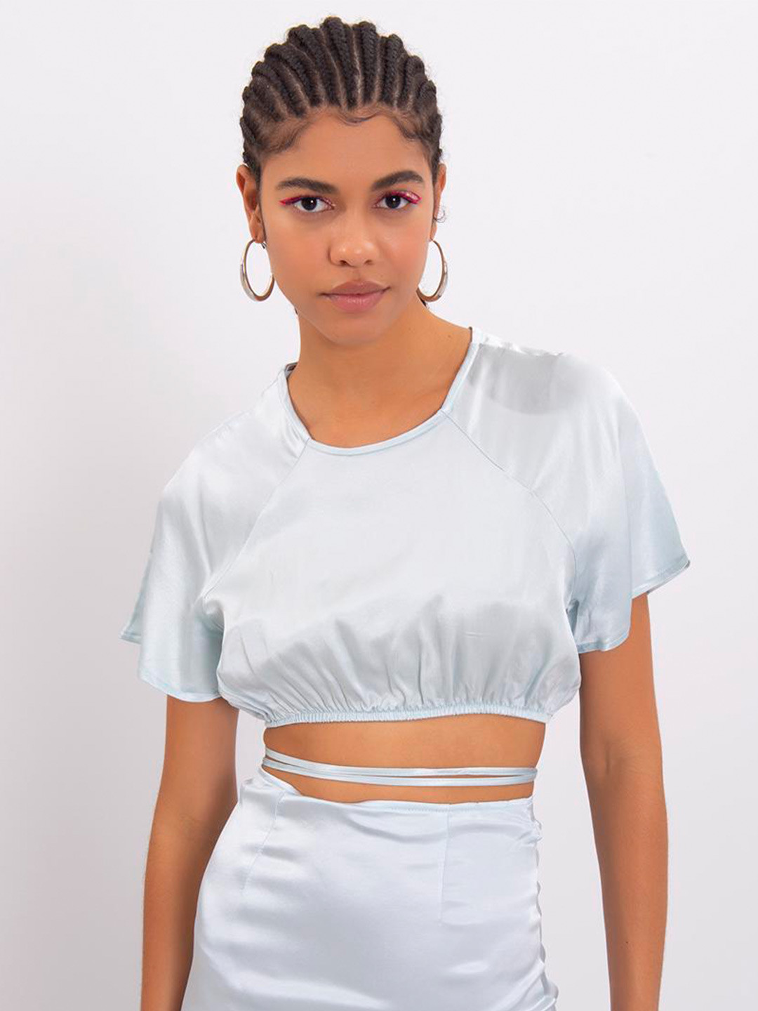 

PRET A TUER Raglan Sleeves Tie-Ups Crop Top, Blue