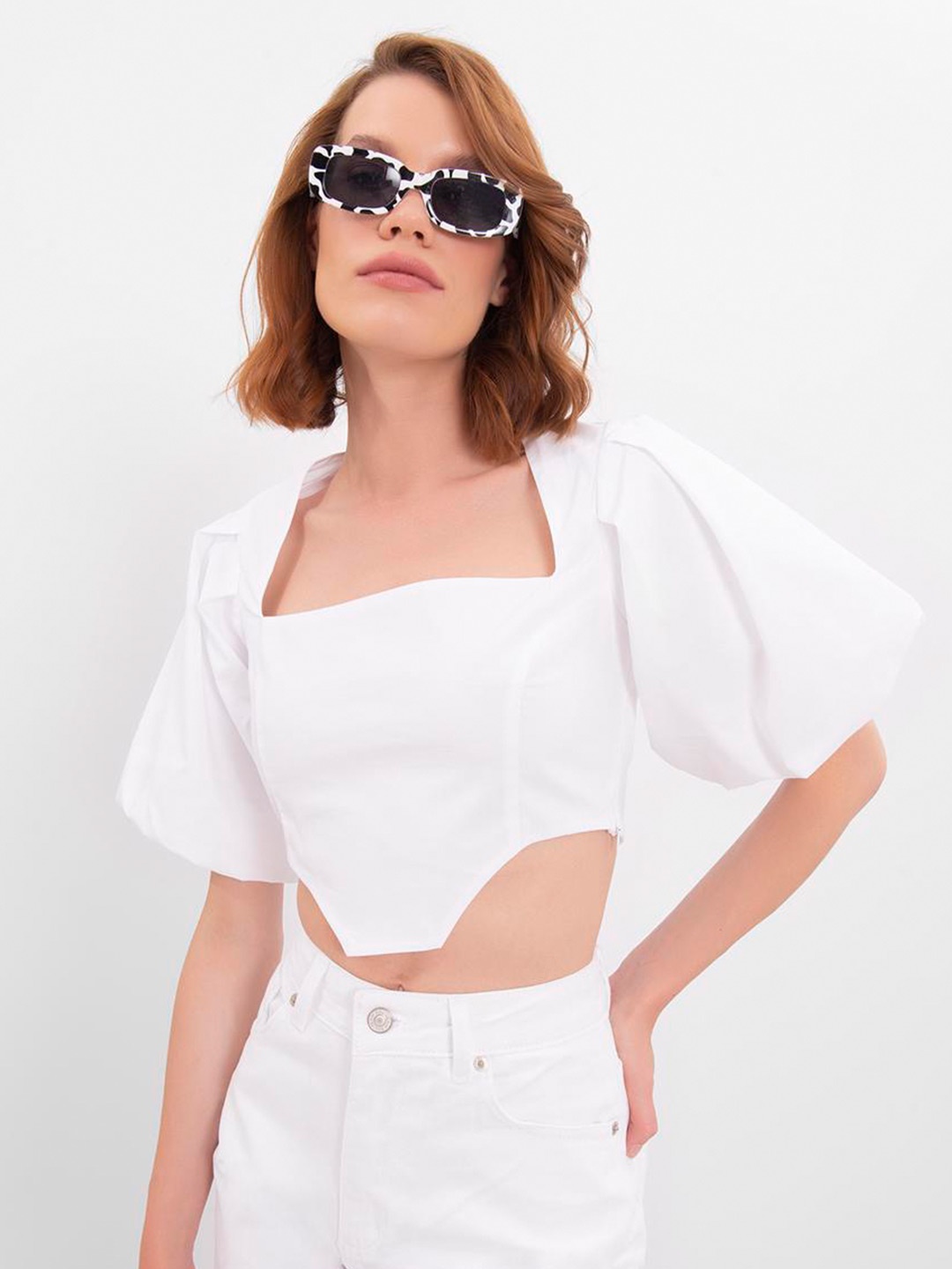 

PRET A TUER Puff Sleeve Crop Top, White