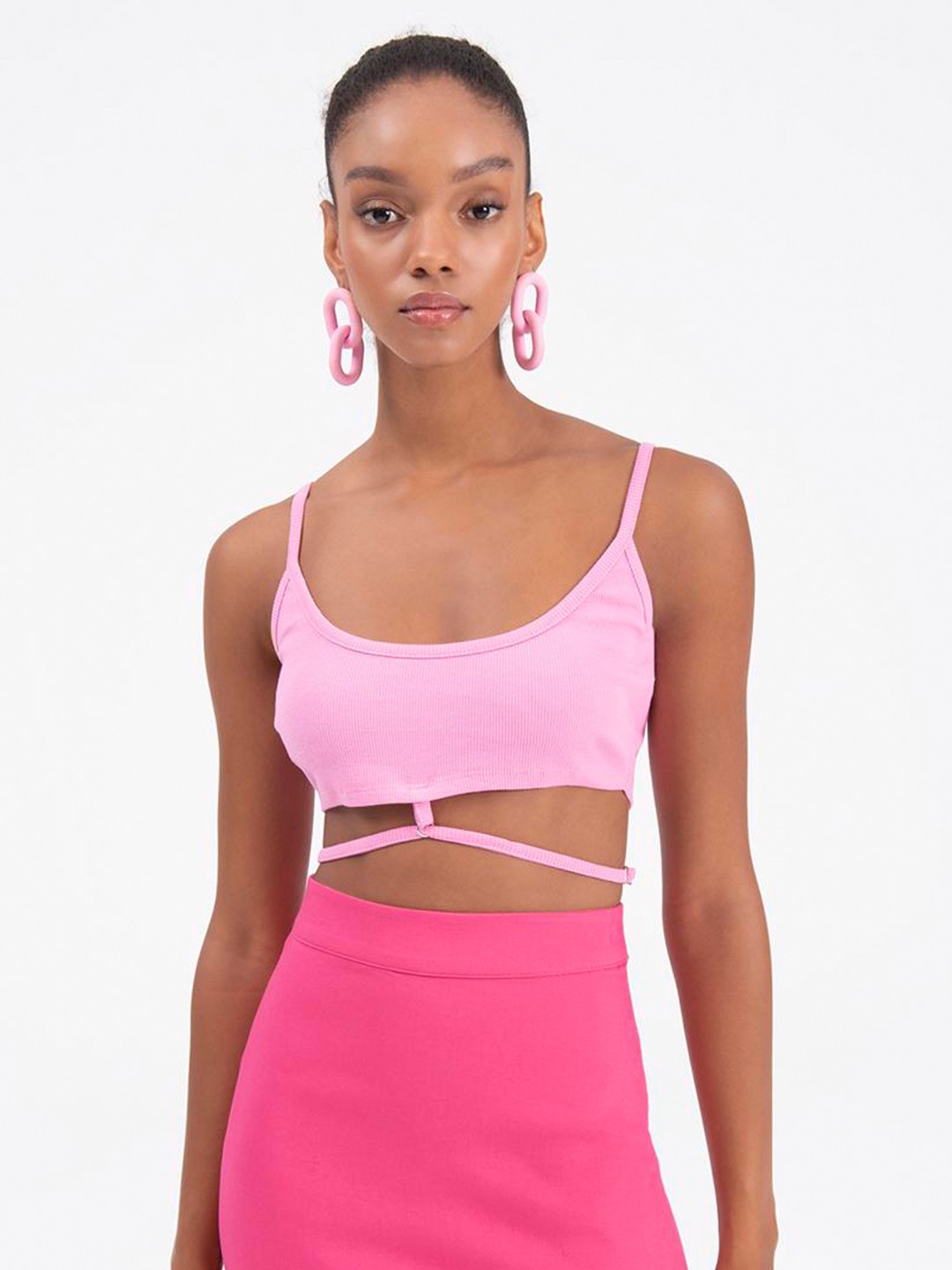 

PRET A TUER Shoulder Straps Cotton Bralette Crop Top, Pink