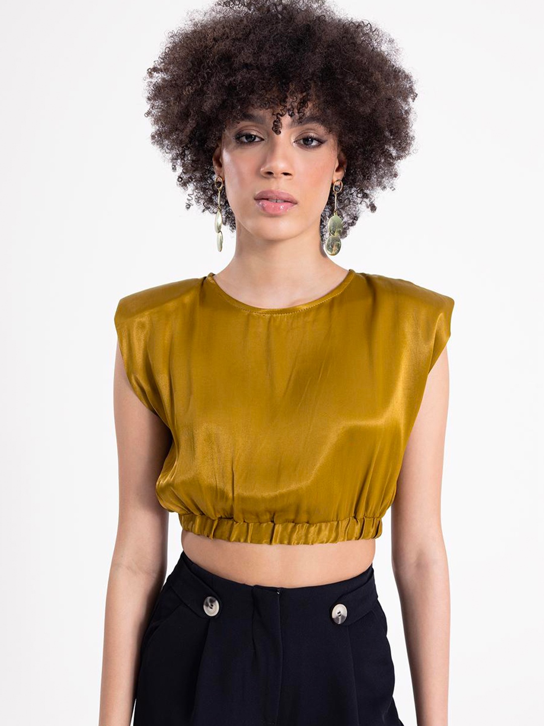 

PRET A TUER Extended Sleeves Blouson Crop Top, Olive