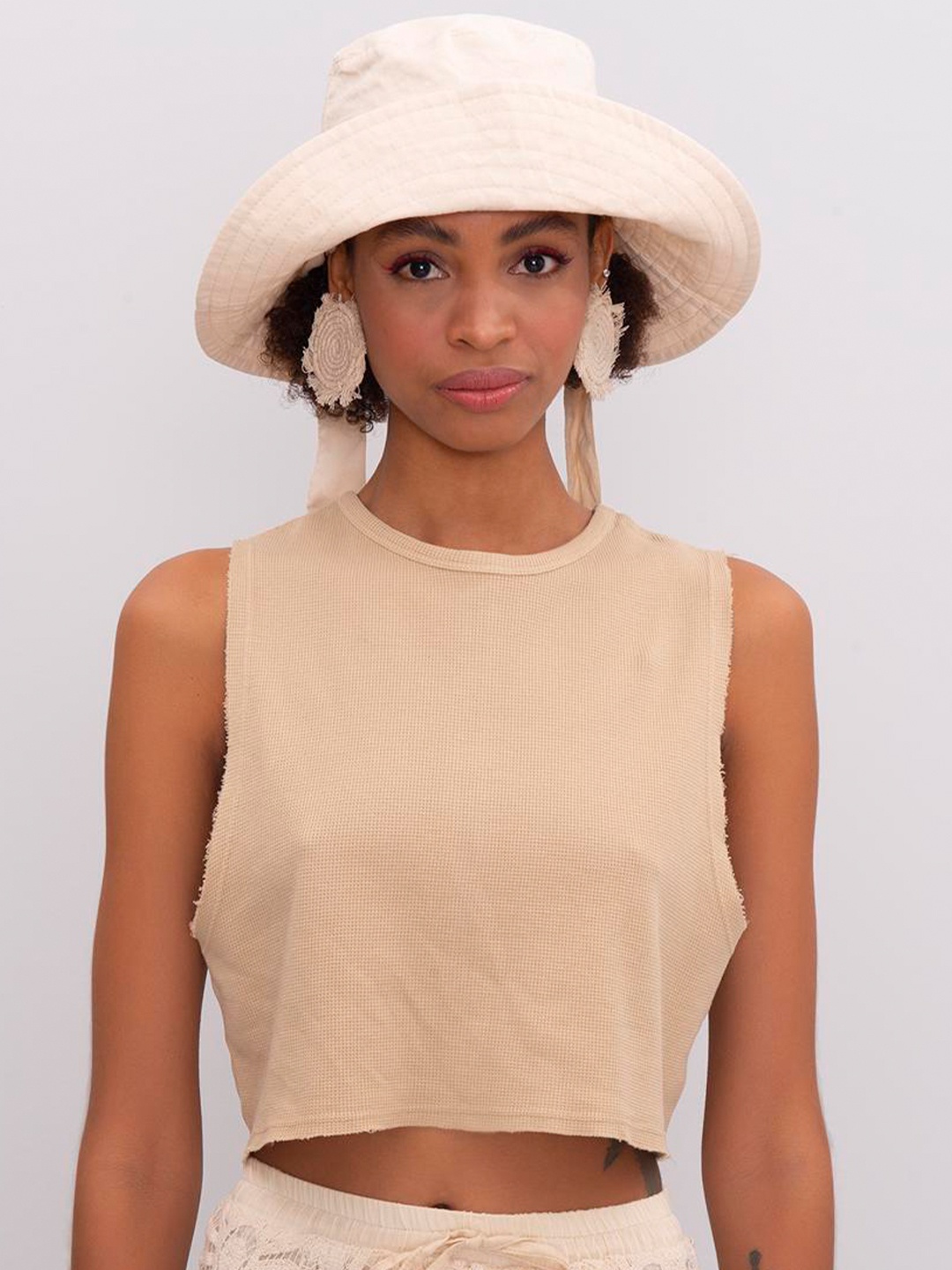 

PRET A TUER Sleeveless Cotton Crop Top, Beige