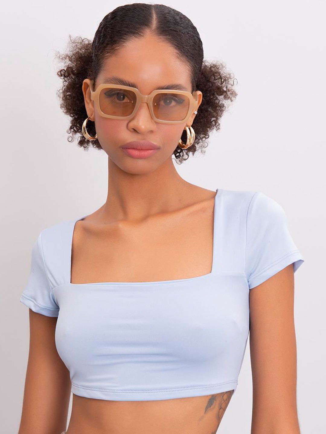 

PRET A TUER Square Neck Fitted Crop Top, Blue