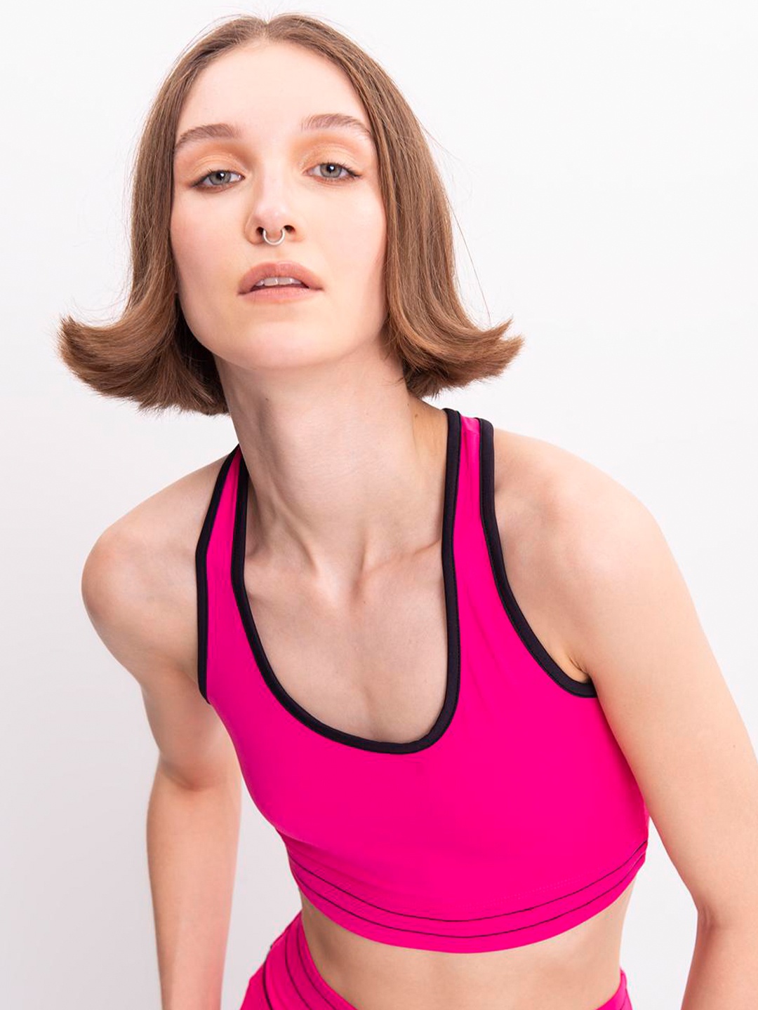 

PRET A TUER Scoop Neck Fitted Crop Top, Pink