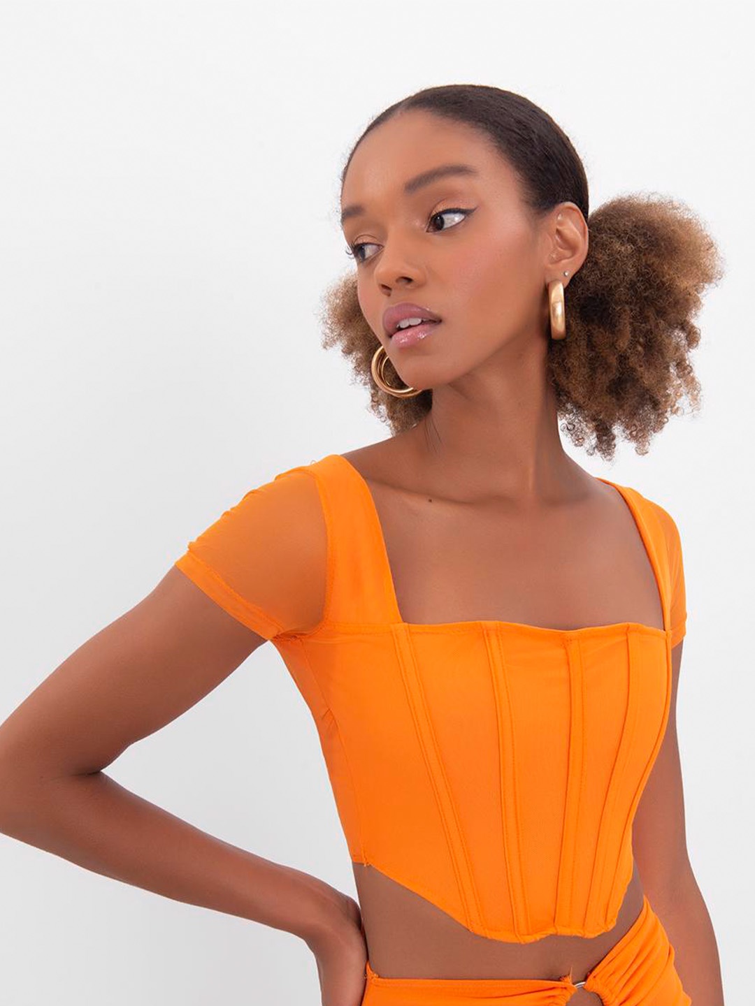 

PRET A TUER Square Neck Crop Top, Orange