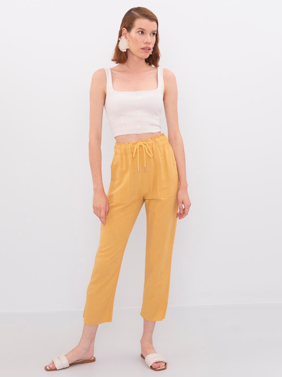 

PRET A TUER Women Straight Fit Trousers, Mustard