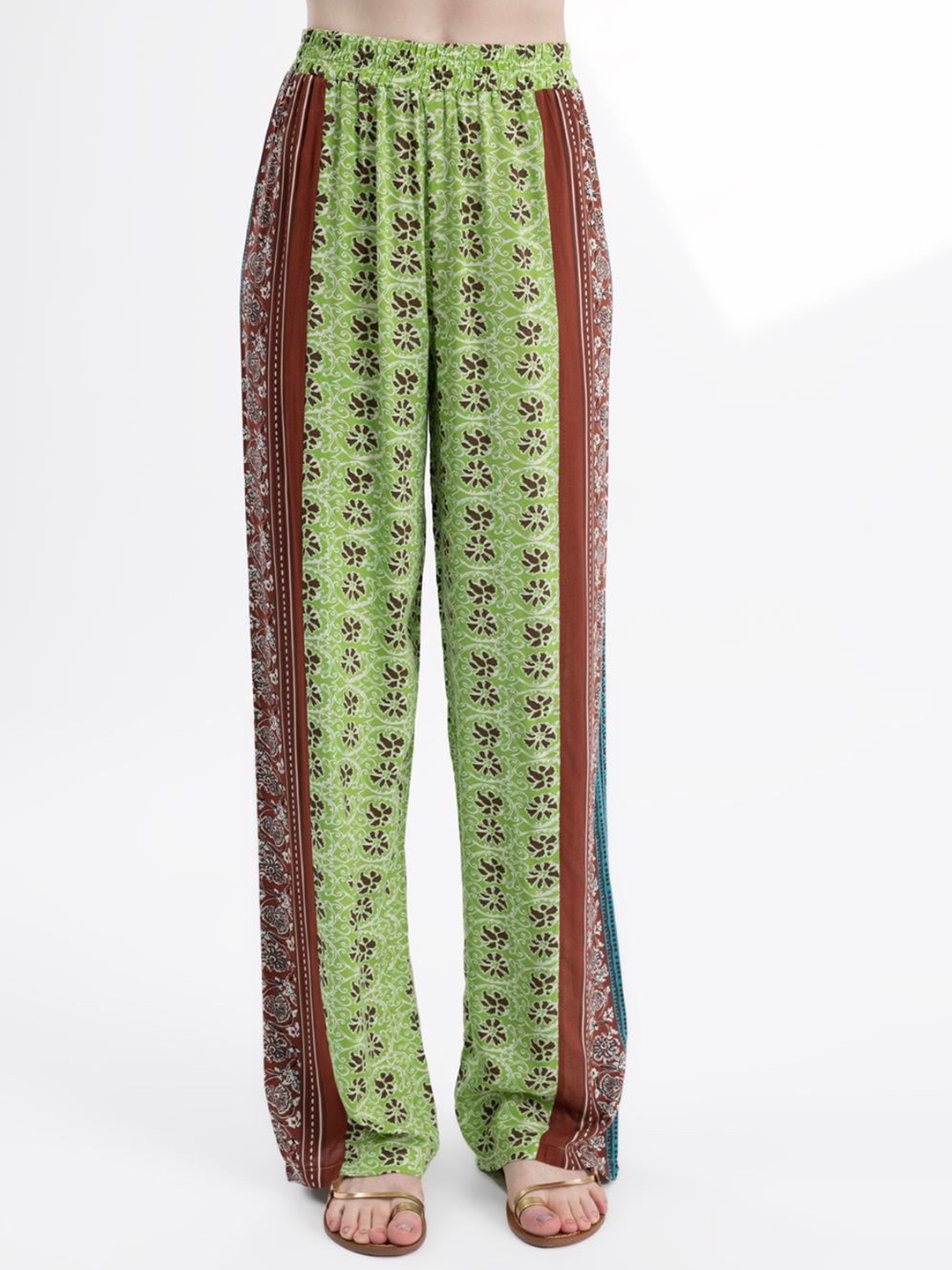 

PRET A TUER Women Green Floral Printed Flared Trousers