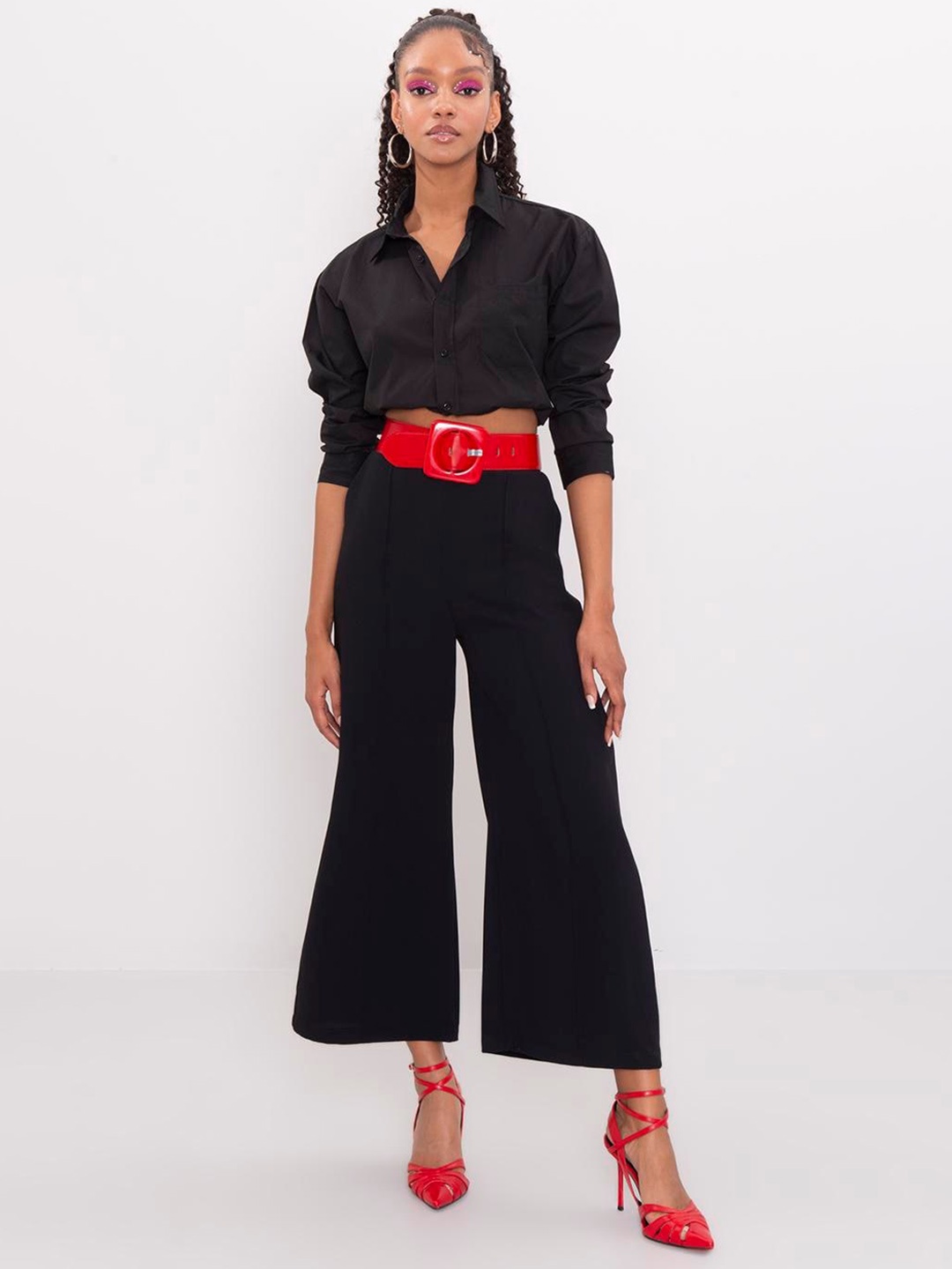 

PRET A TUER Women Flared Wide Leg Trousers, Black