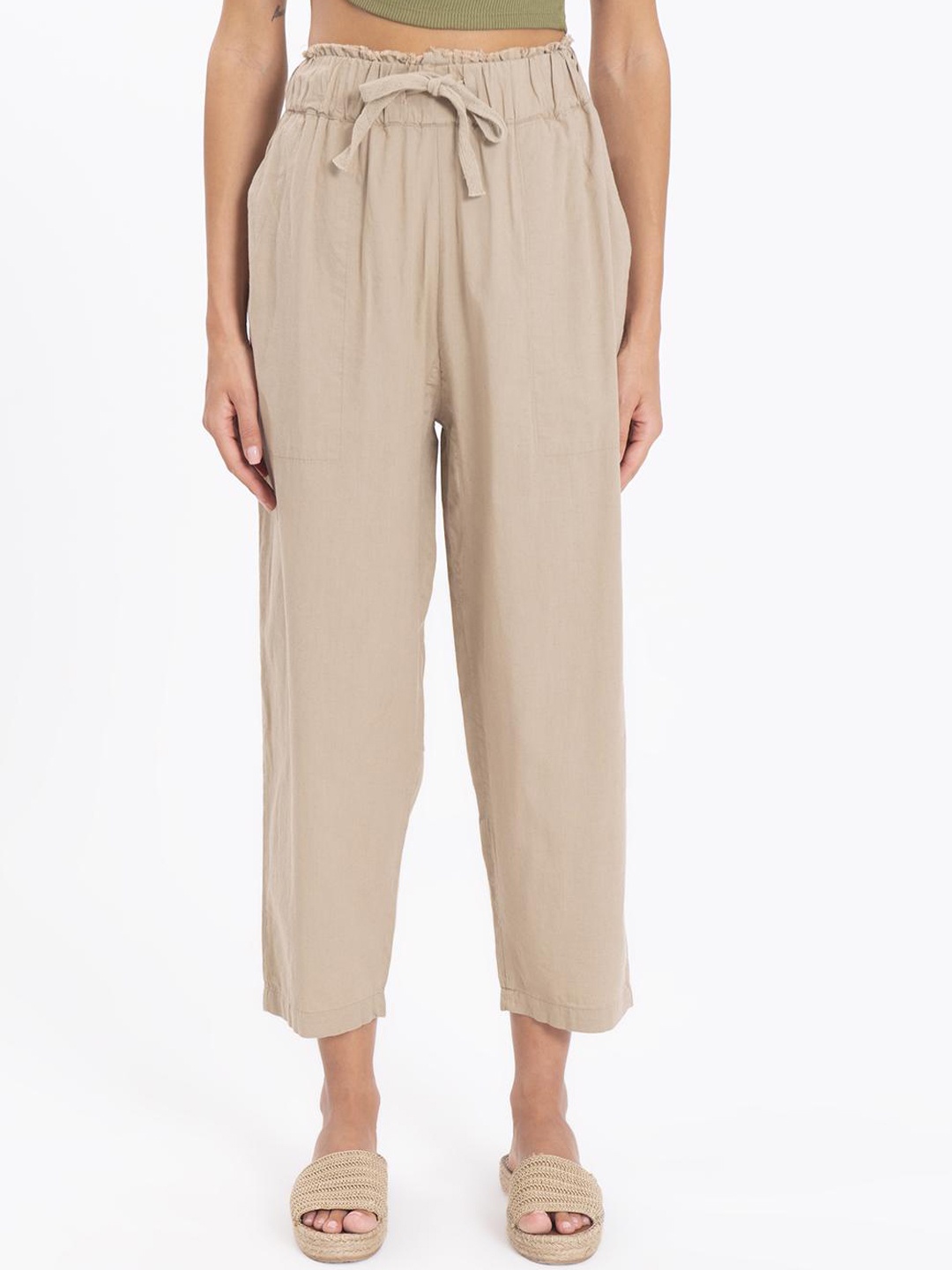 

PRET A TUER Women Mid-Rise Loose Fit Trousers, Beige