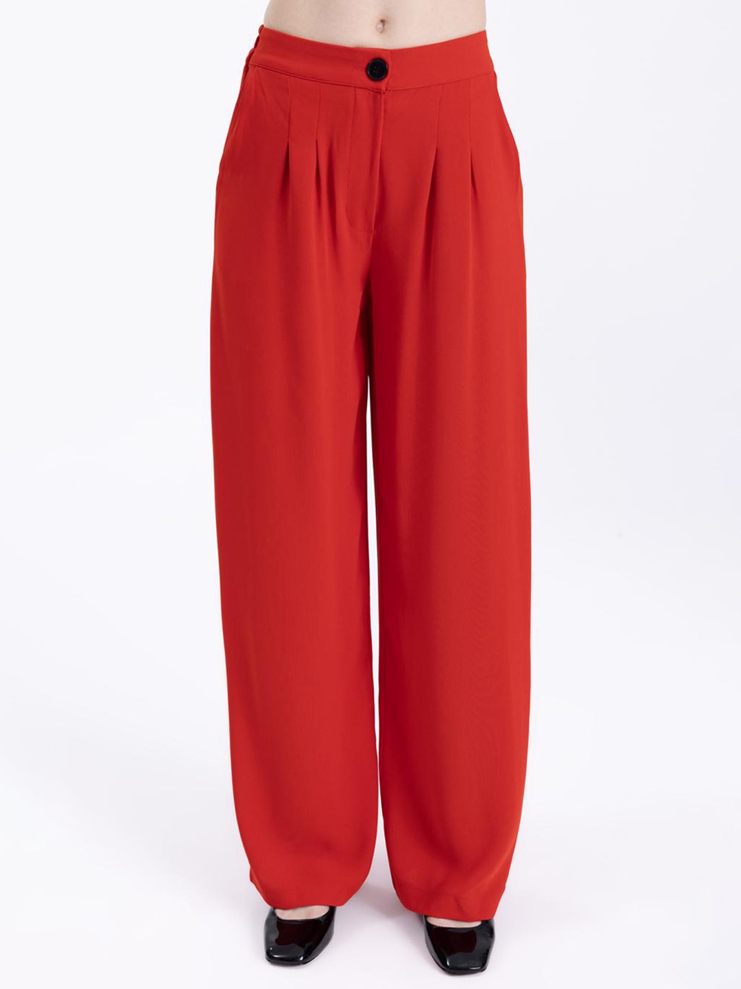 

PRET A TUER Women Mid-Rise Straight Fit Pleated Parallel Trousers, Red