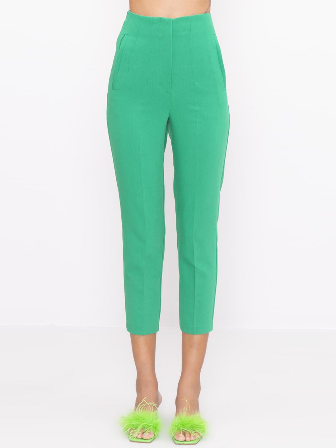 

PRET A TUER Women High Waist Cigarette Pants, Green