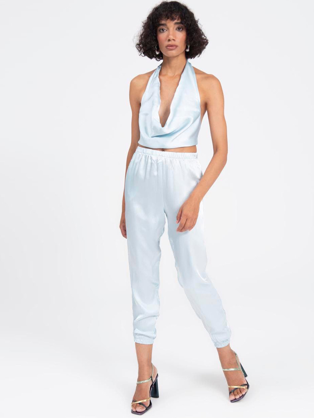 

PRET A TUER Women Mid-Rise Slim Fit Satin Joggers, Blue