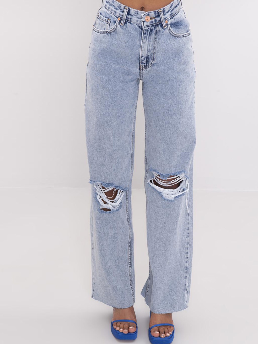 

PRET A TUER Women Loose Fit Cotton Regular Trousers, Blue