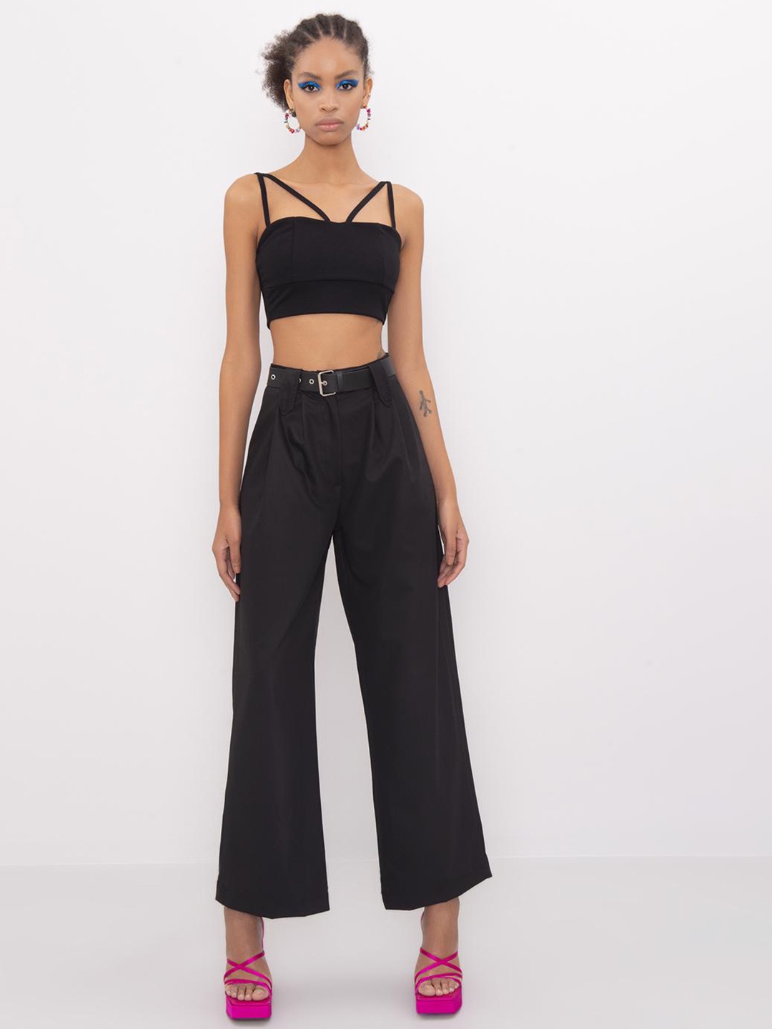 

PRET A TUER Women Flared Parallel Trousers, Black