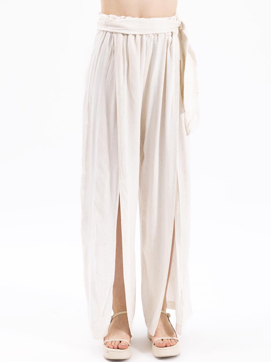 

PRET A TUER Women Flared Culottes Trousers With Belt, Cream