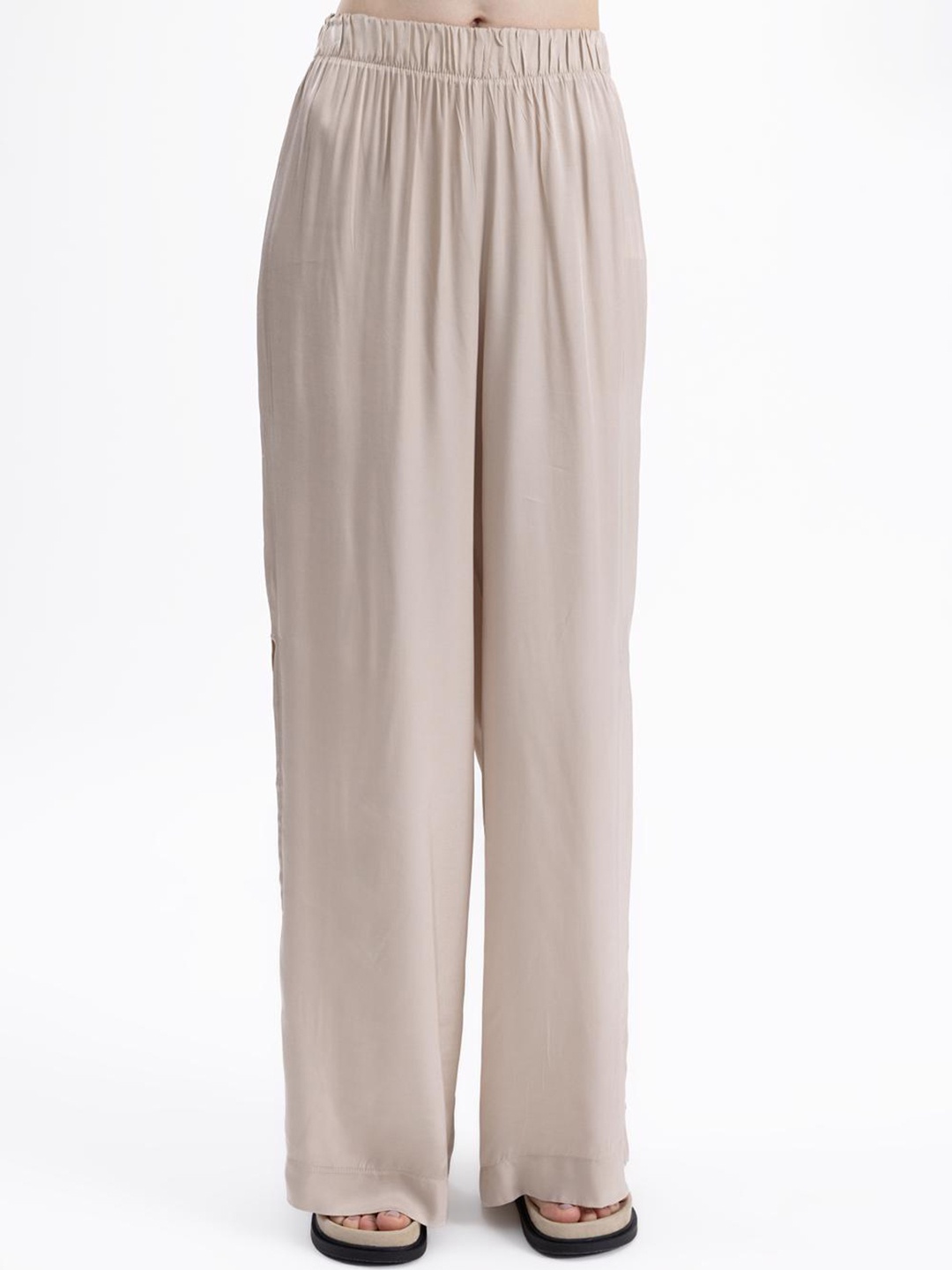 

PRET A TUER Women Flared High-Rise Trousers, Beige