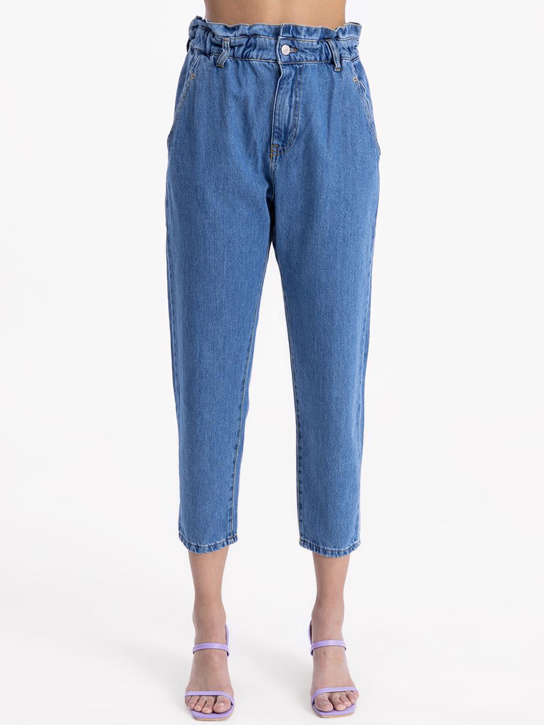 

PRET A TUER Women Mom Fit Mid-Rise Clean Look Stretchable Jeans, Blue