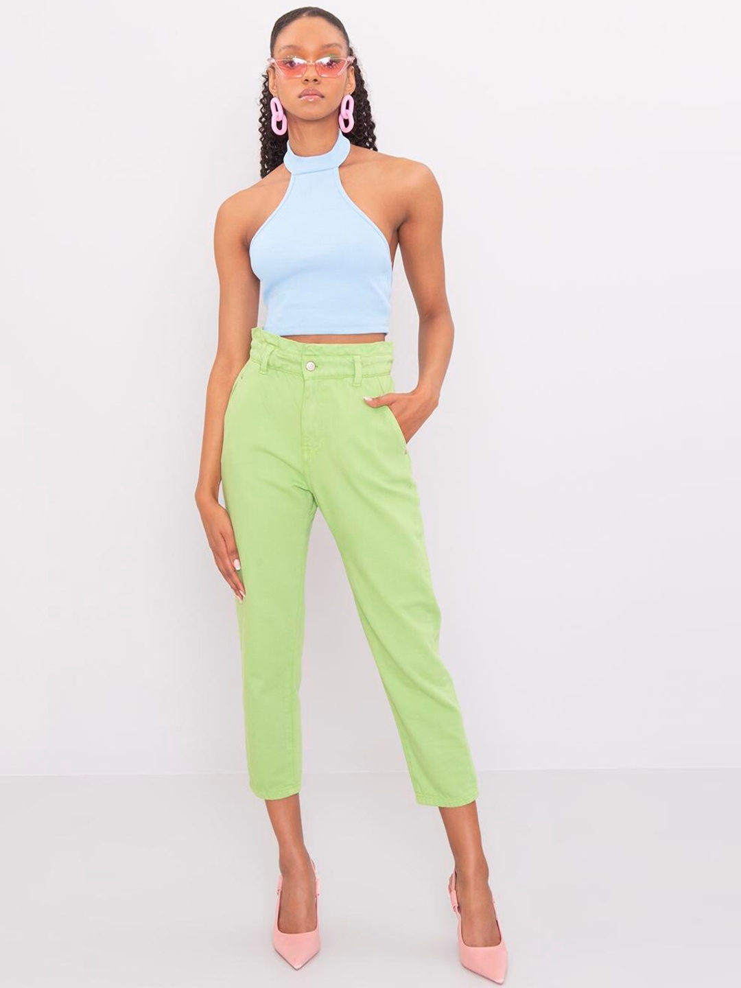 

PRET A TUER Women Slim Fit Cotton Trousers, Green